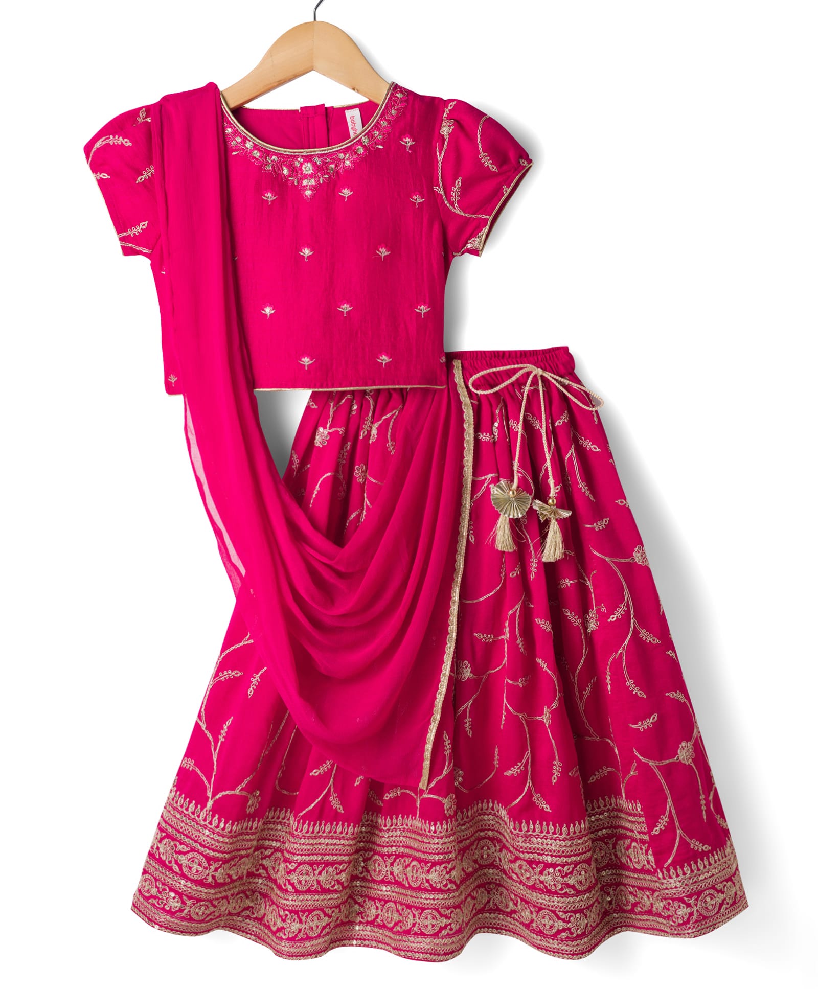 Babyhug Georgette Woven Half Sleeves Embroidered Choli Lehenga Set with Dupatta - Hot Pink-image-31