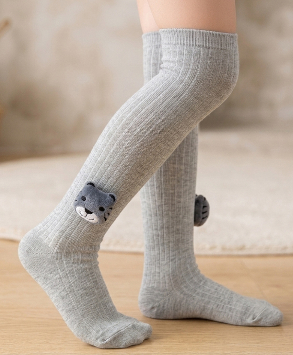 Neska Moda Cotton Spandex Knit Animal Face Applique Detailed Socks - Grey-picture-12