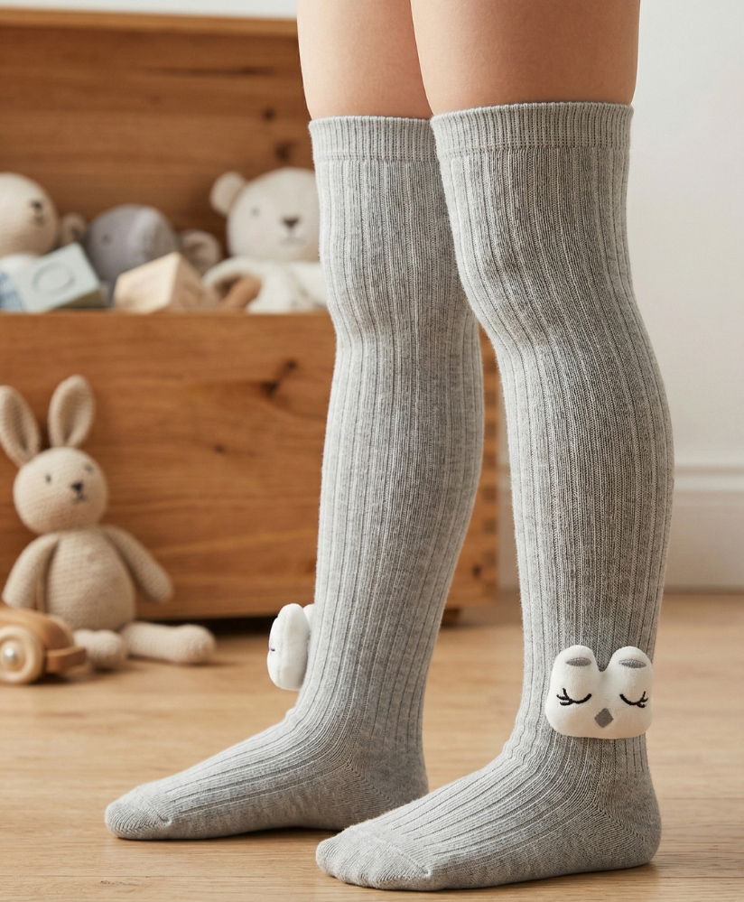 Neska Moda Cotton Spandex Knit Bird Face Applique Detailed Socks - Grey-picture-13
