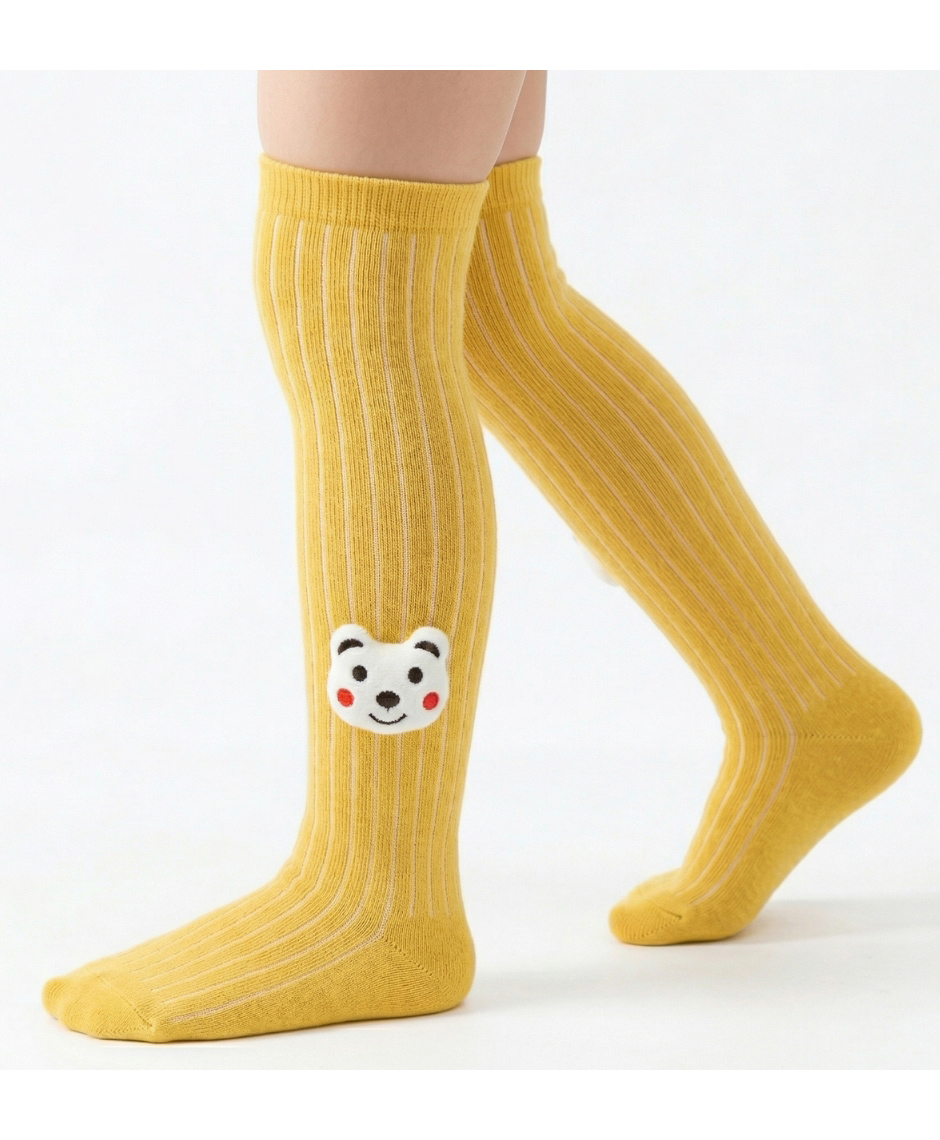 Neska Moda Cotton Spandex Knit Animal Face Applique Detailed Socks - Yellow-picture-6