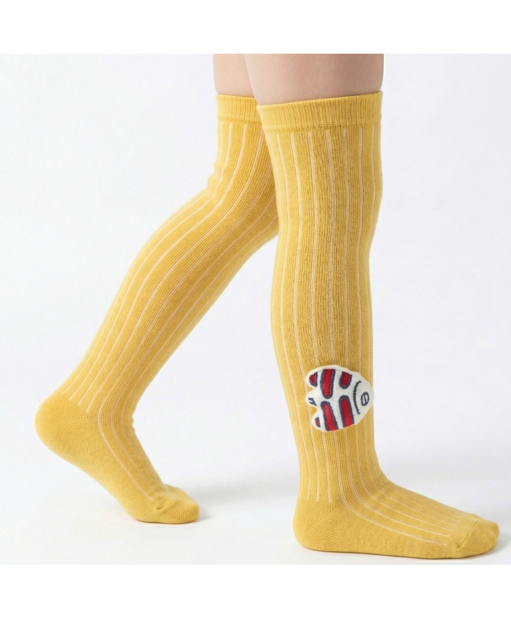 Neska Moda Cotton Spandex Knit Fishes Applique Detailed Socks - Yellow-image-36