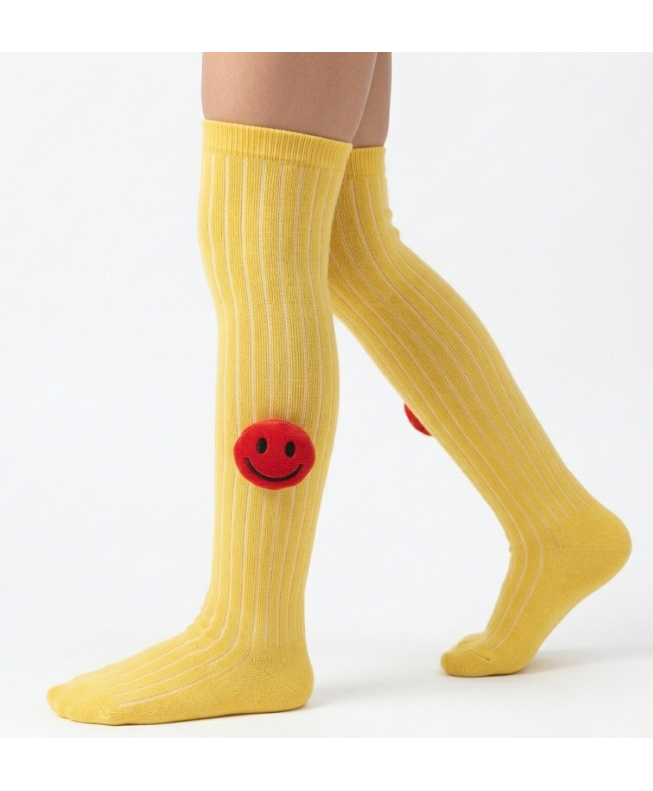 Neska Moda Cotton Spandex Knit Smiley Applique Detailed Socks - Yellow-picture-44