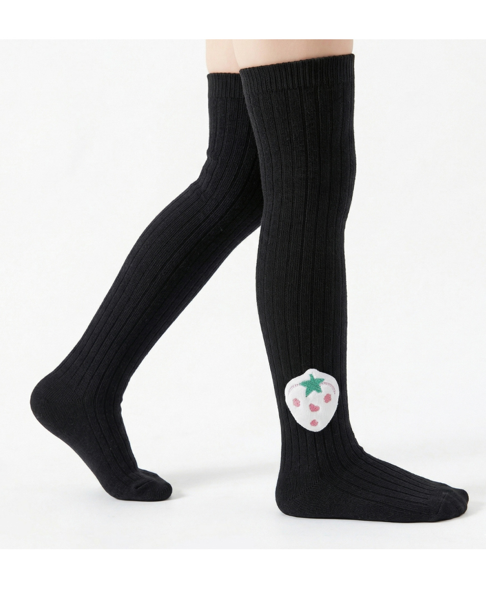 Neska Moda Cotton Spandex Knit Strawberry Applique Detailed Socks - Black-picture-15