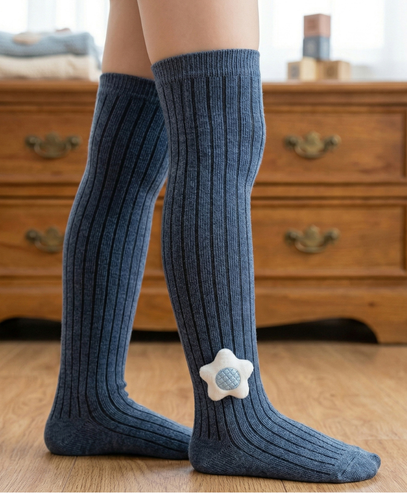 Neska Moda Cotton Spandex Knit Floral Applique Detailed Socks - Grey-picture-24