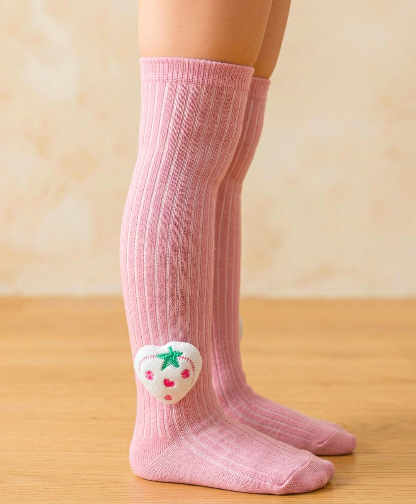 Neska Moda Cotton Spandex Knit Strawberry Applique Detailed Socks - Pink-picture-21