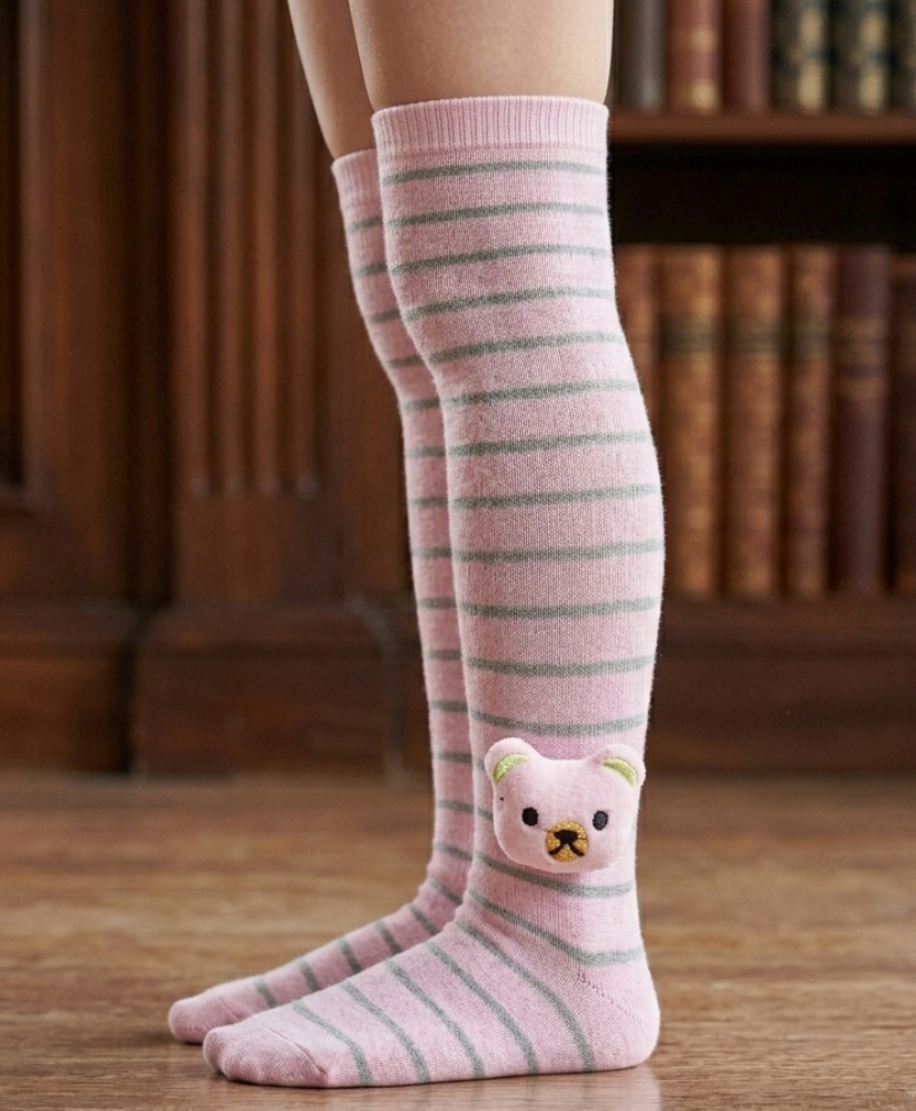 Neska Moda Cotton Spandex Knit Bear Applique Detailed Socks - Pink-image-38