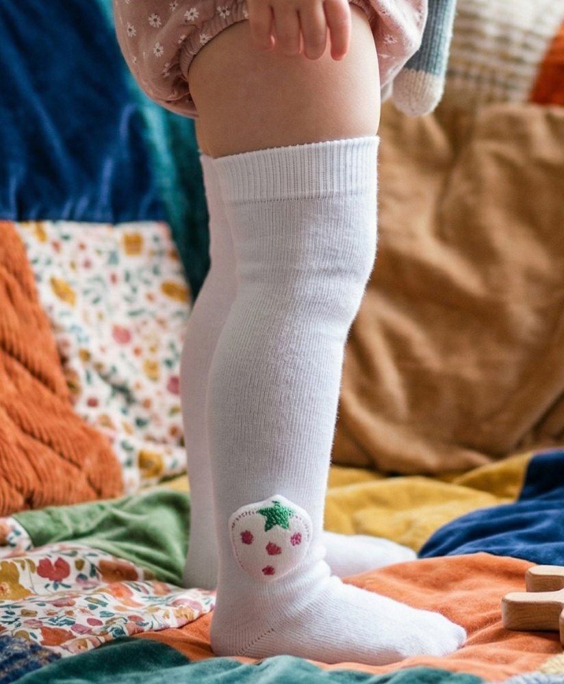 Neska Moda Cotton Spandex Knit Strawberry Applique Detailed Socks - White-picture-17