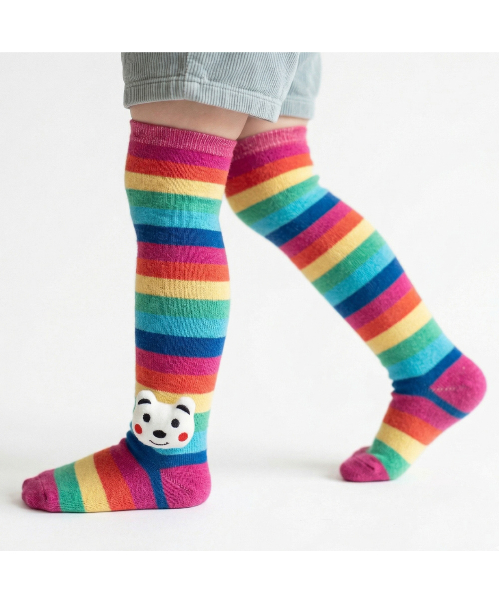 Neska Moda Cotton Spandex Knit Animal Face Applique Detailed Socks - Multi Colour-picture-13