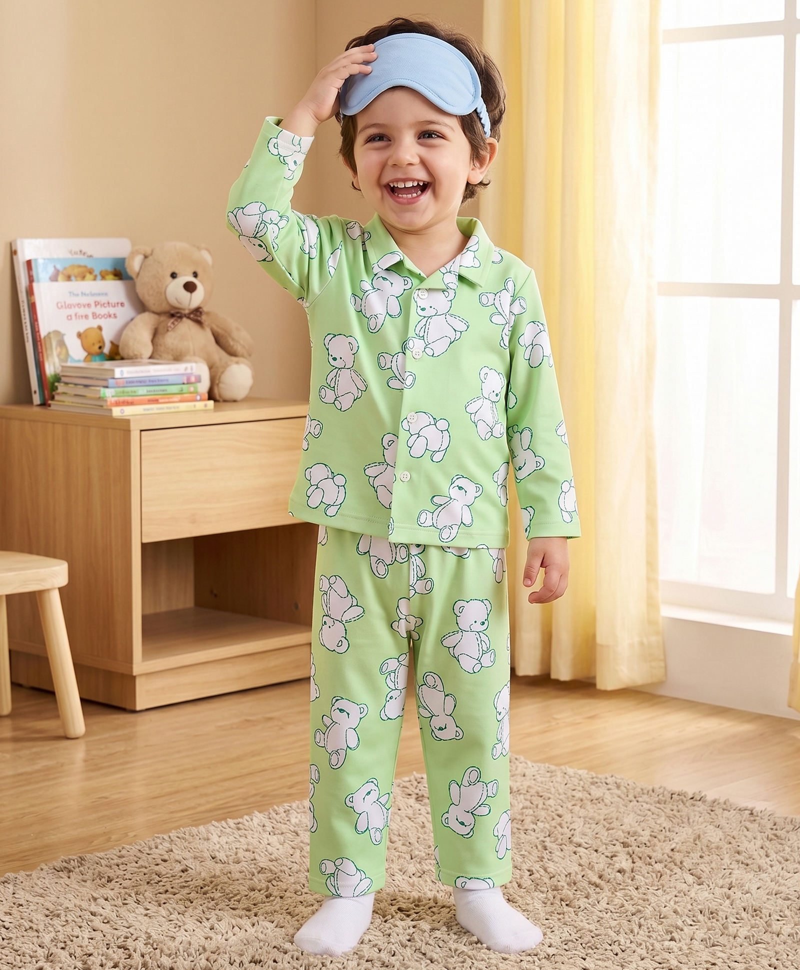 Babyoye Male 100% Cotton Single Jersey Knit Full Sleeves Shirt & Pyjama Co-Ords with Bear Print - Green-image-47