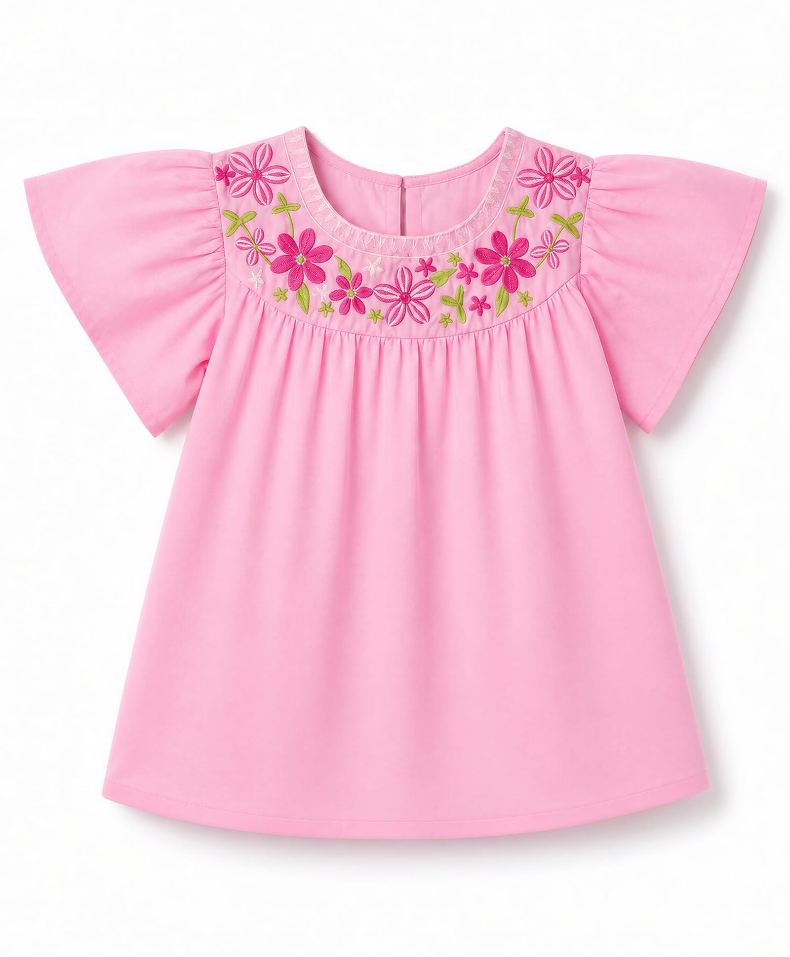 Pine Kids Cotton Woven Half Flutter Sleeves Floral Embroidered - Pink-picture-18