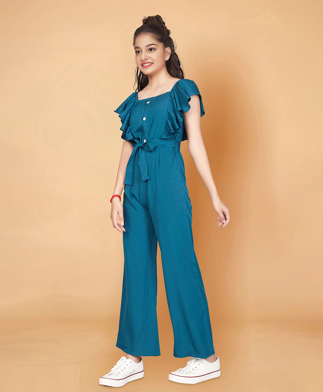 Fashion Dream Cotton Blend Woven Sleeveless Frill Detailed Jumpsuit - Blue-picture-39