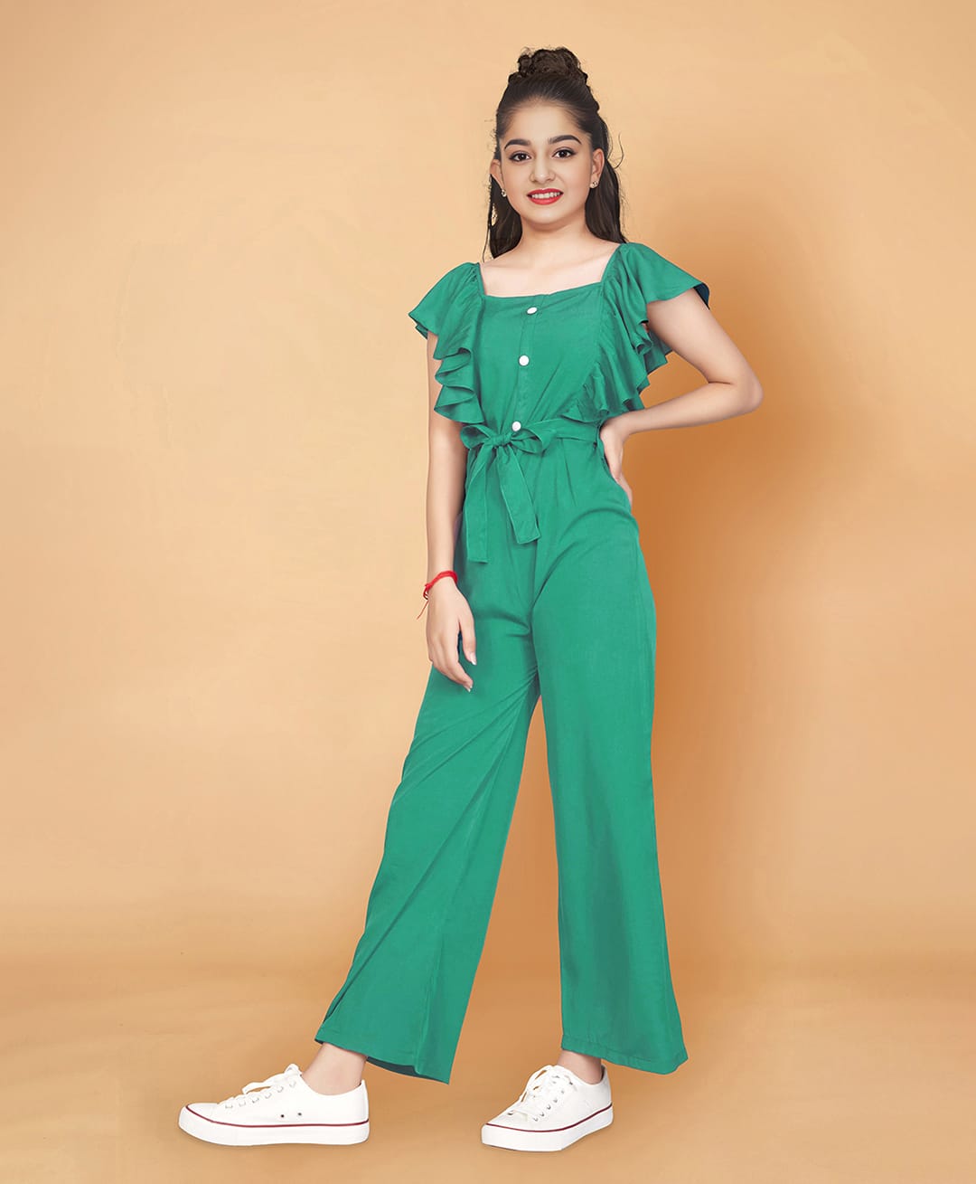 Fashion Dream Cotton Blend Woven Sleeveless Frill Detailed Jumpsuit - Rama Green-picture-34