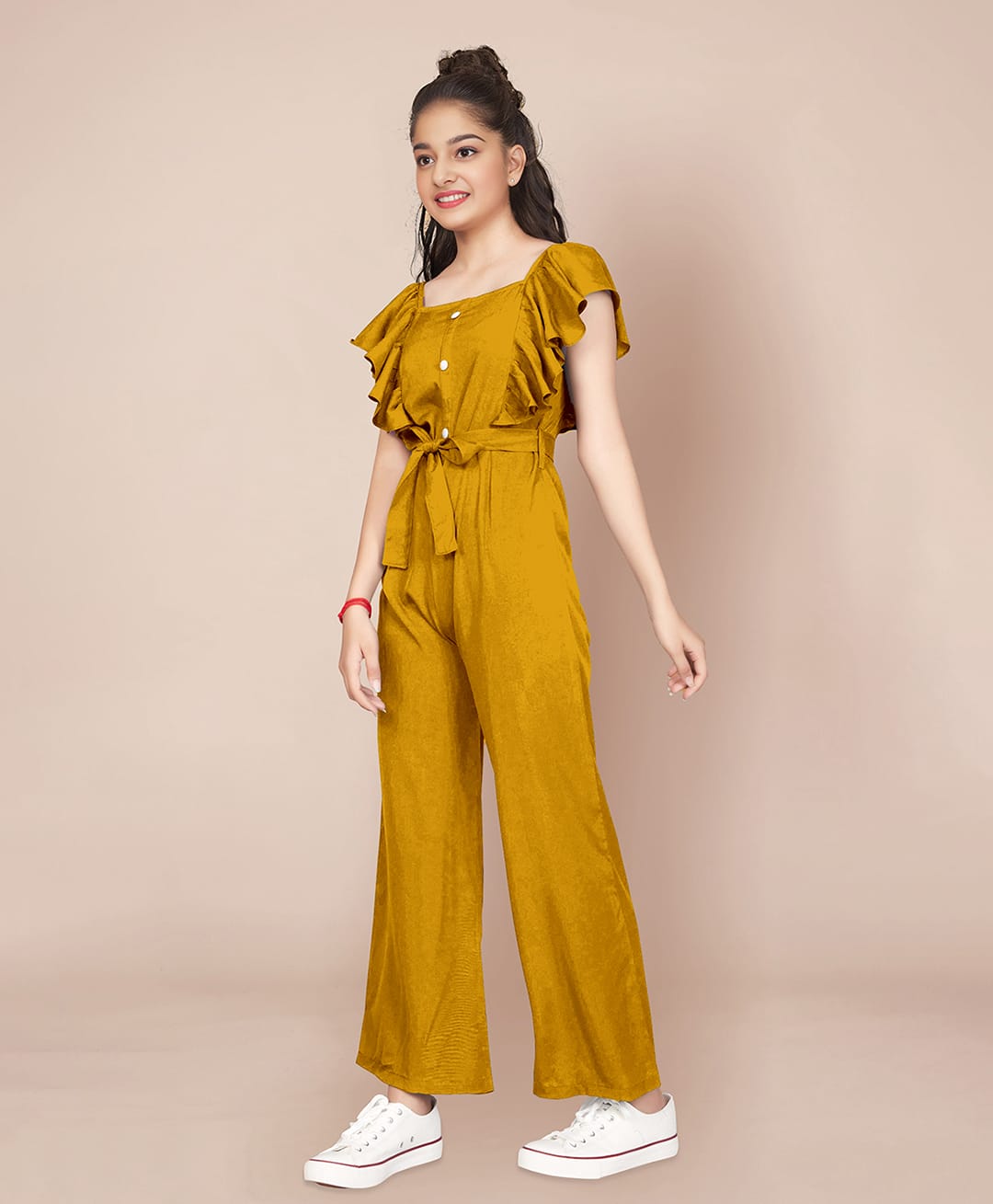 Fashion Dream Cotton Blend Woven Sleeveless Frill Detailed Jumpsuit - Mustard-picture-27