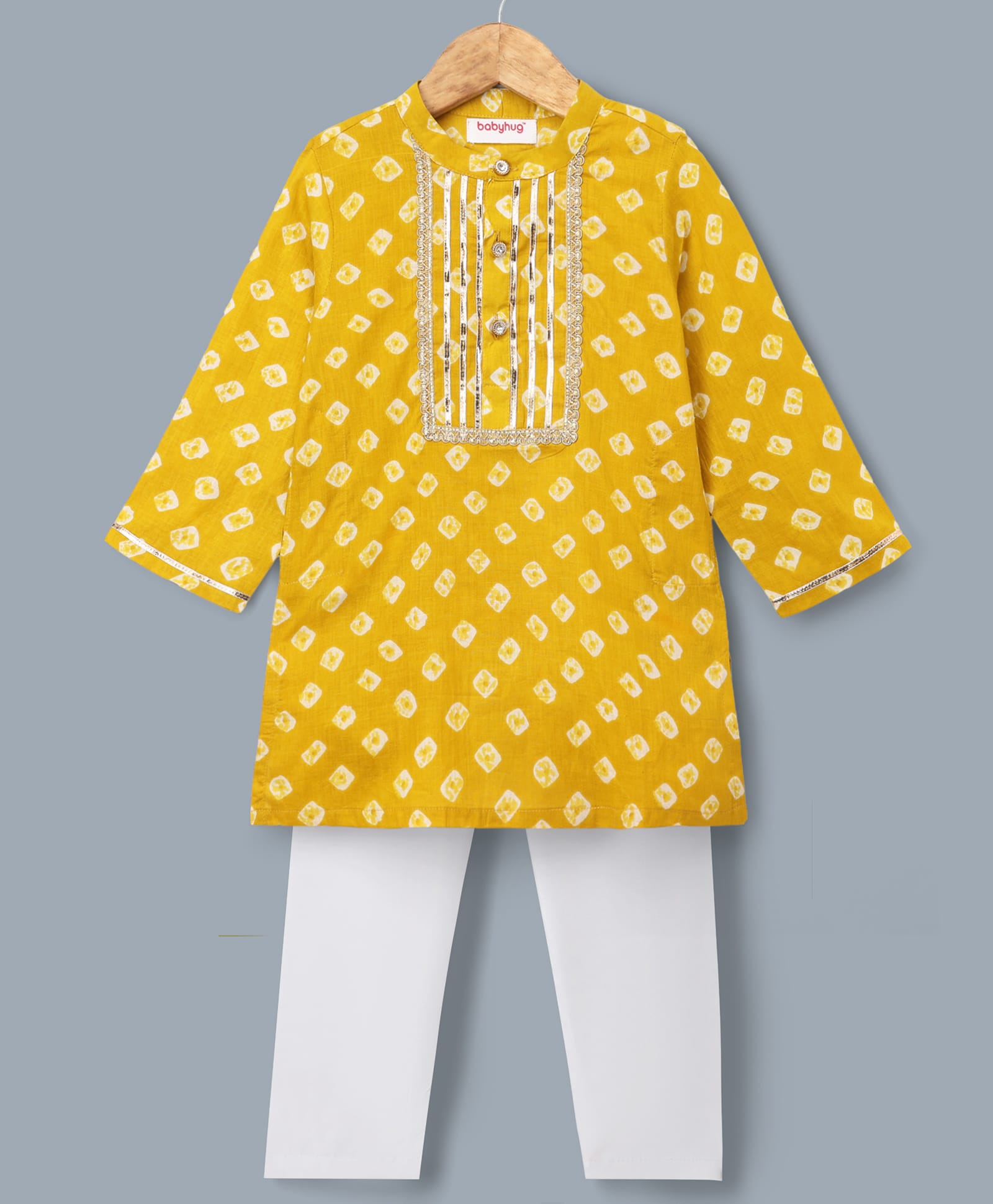 Babyhug 100% Cotton Woven Full Sleeves Printed Kurta & Pyjama Set With Lace Detailing - Lime Green-picture-14