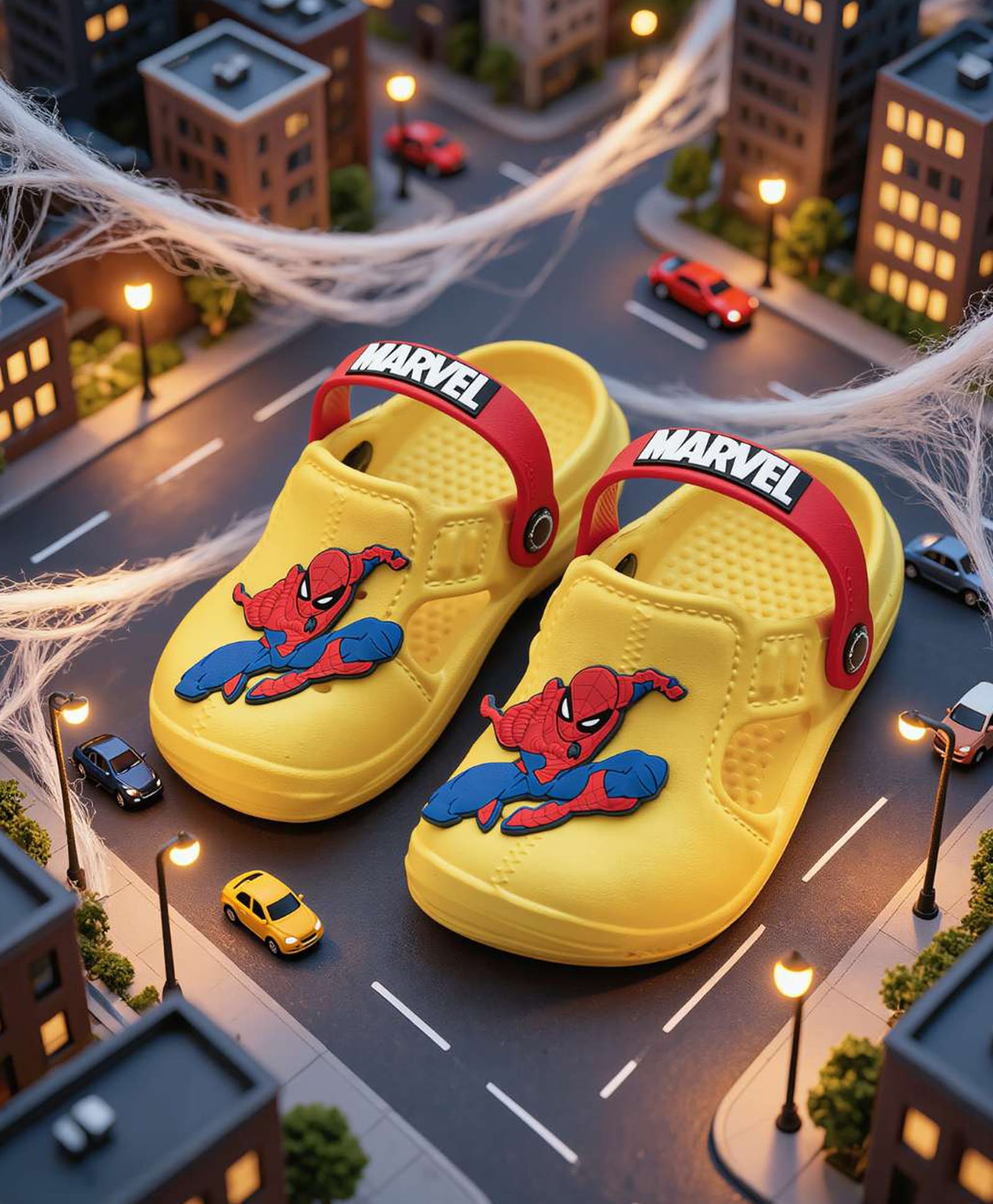 Yellow Bee Marvel Featuring Spider Man Applique Detailed Slingback Clogs - Yellow-picture-19