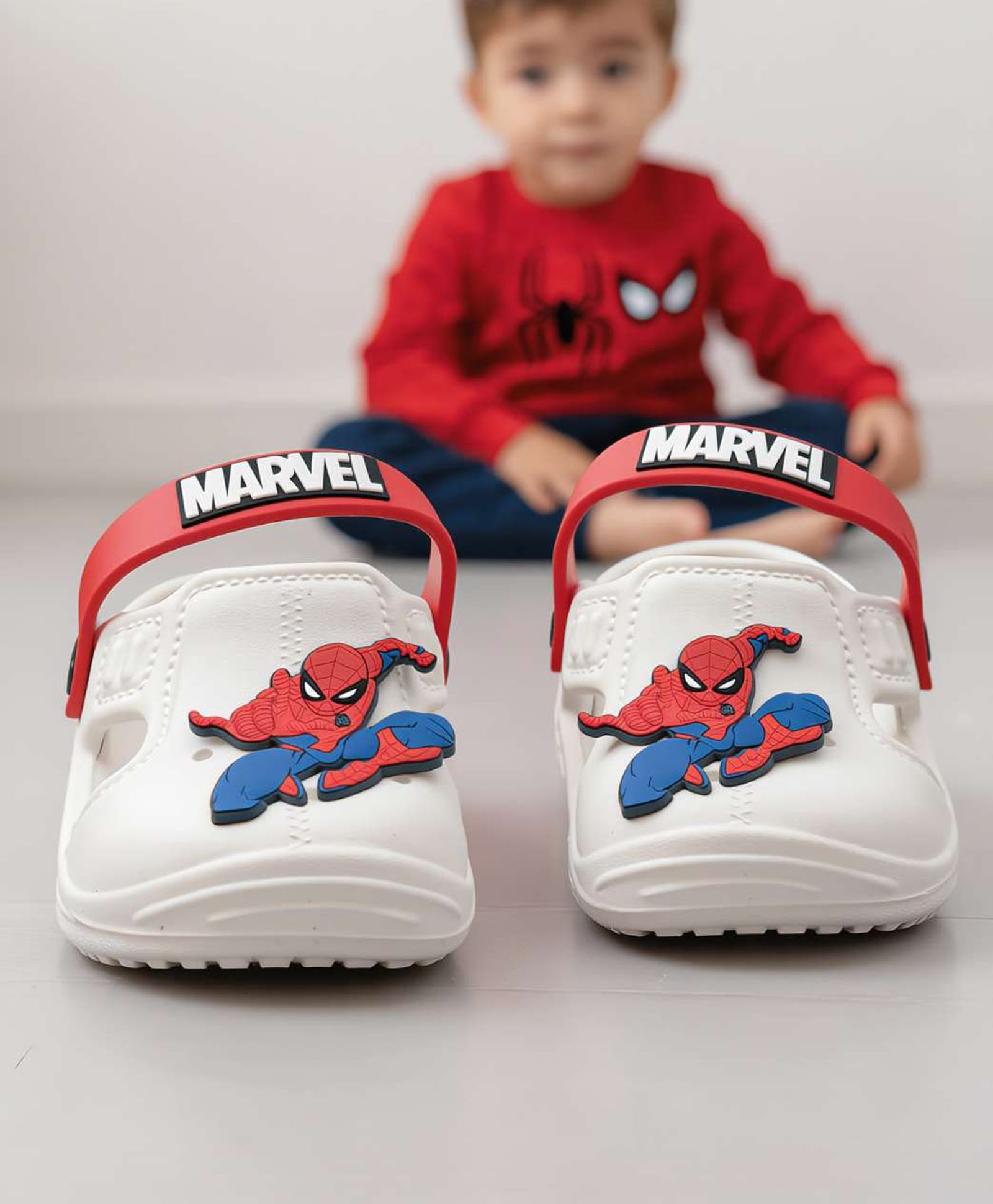 Yellow Bee Marvel Featuring Spider Man Applique Detailed Slingback Clogs - White-picture-10