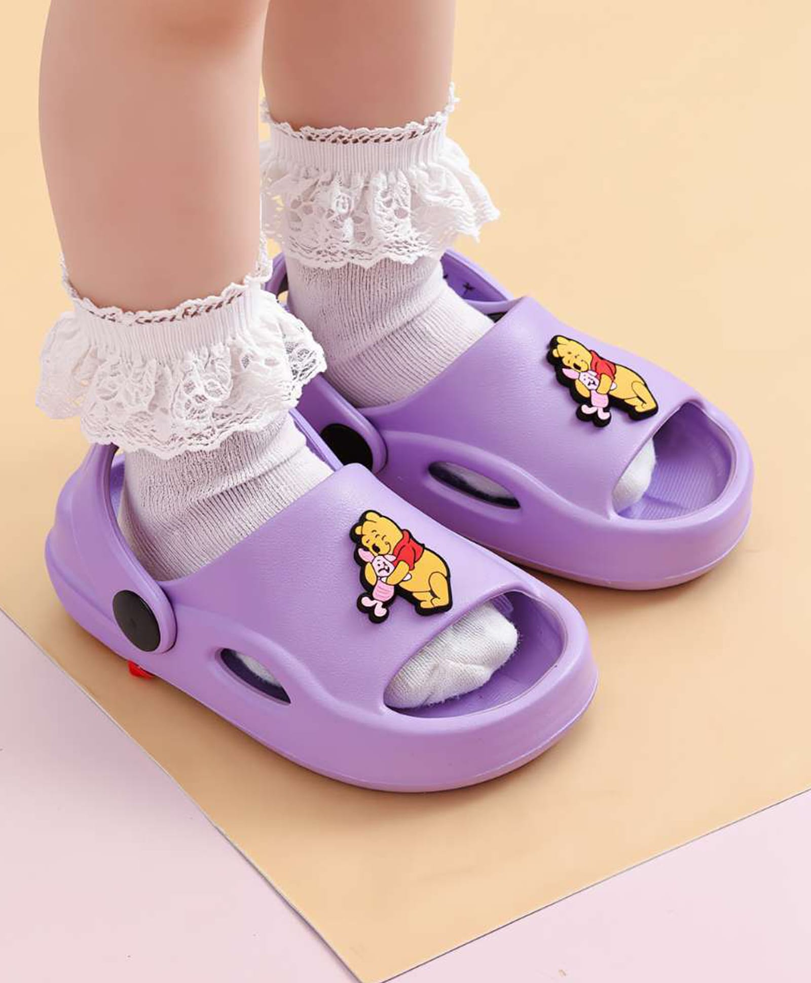 Yellow Bee Disney Winnie The Pooh Featuring Piglet Applique Detailed Slingback Sandals - Purple-picture-25