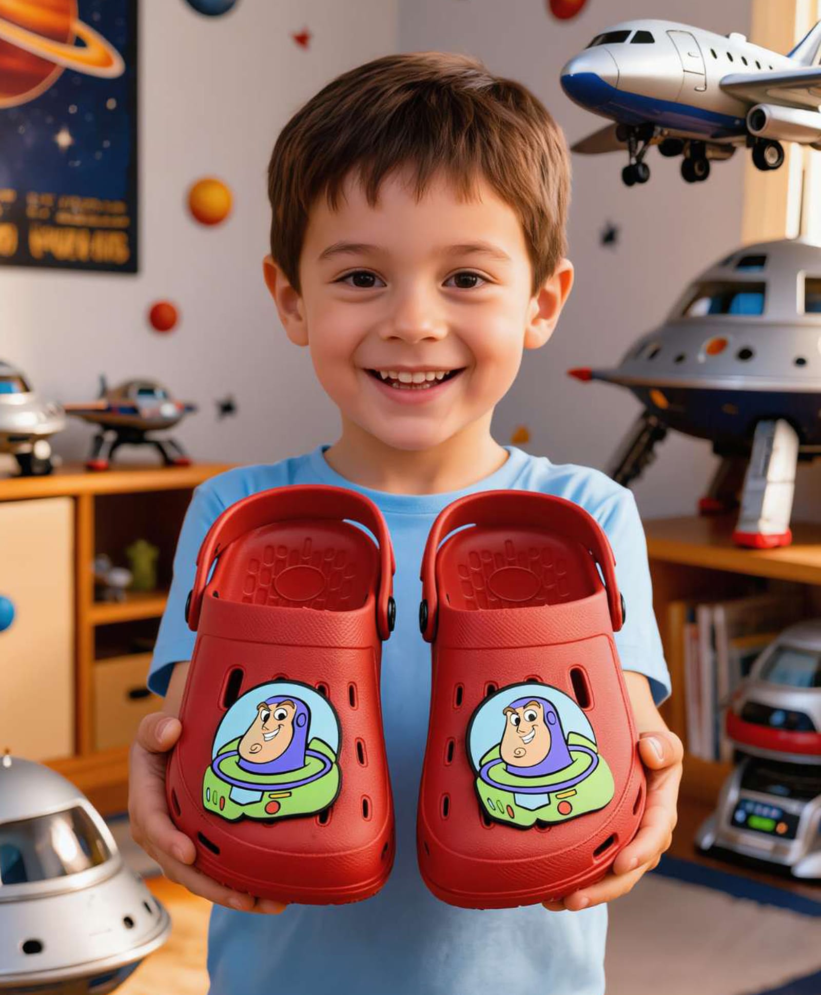 Yellow Bee Disney Toy Story Featuring Buzz Lightyear Applique Detailed Perforated Slingback Clogs - Red-picture-15
