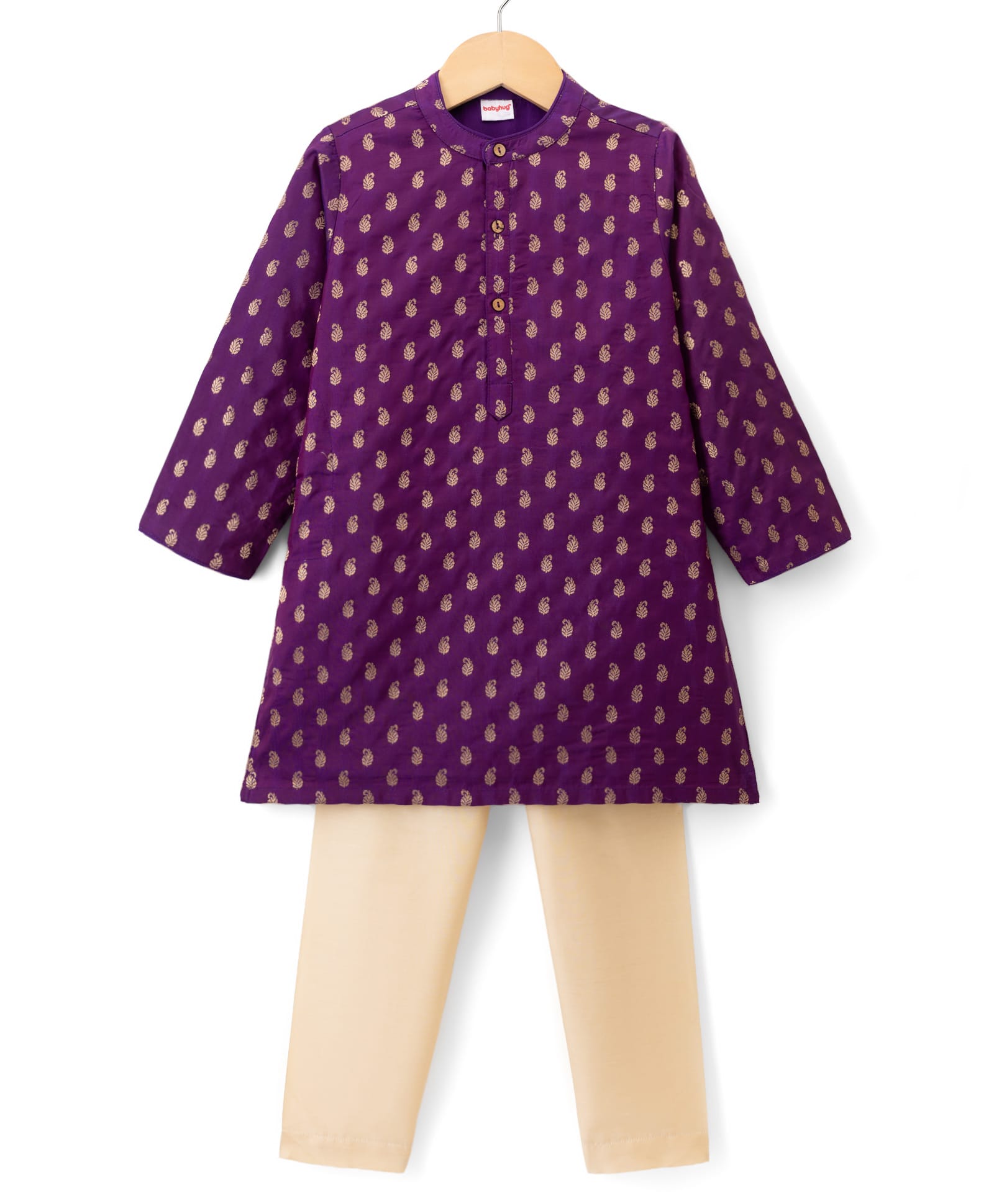 Babyhug Brocade Woven Full Sleeves Kurta Pajama Set with Kolka Embroidery - Purple-picture-15