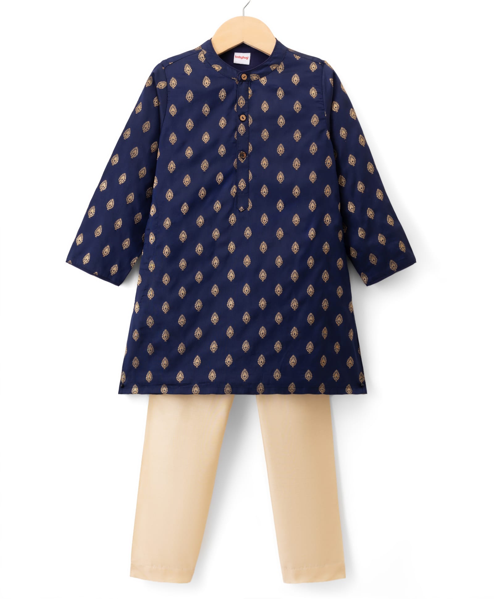 Babyhug Brocade Woven Full Sleeves Kurta Pajama Set with Kolka Embroidery - Navy-picture-16