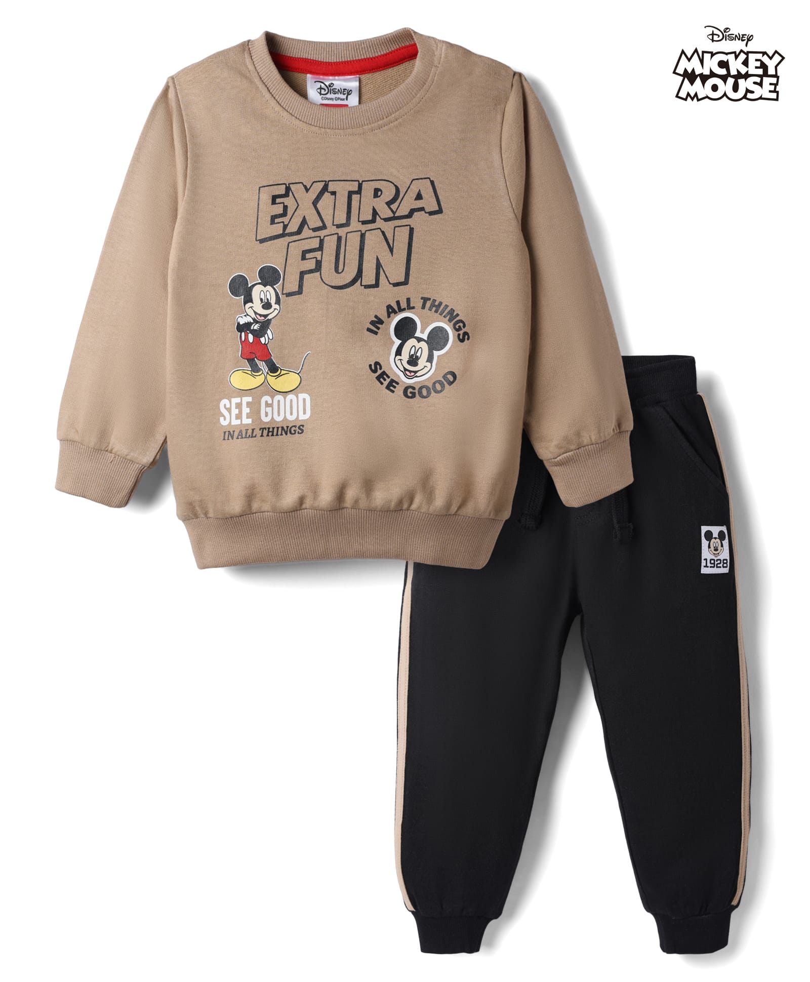 Babyhug Disney Terry Knit Full Sleeves Sweatshirt & Joggers Set With Mickey Mouse Graphic - Tan-image-46