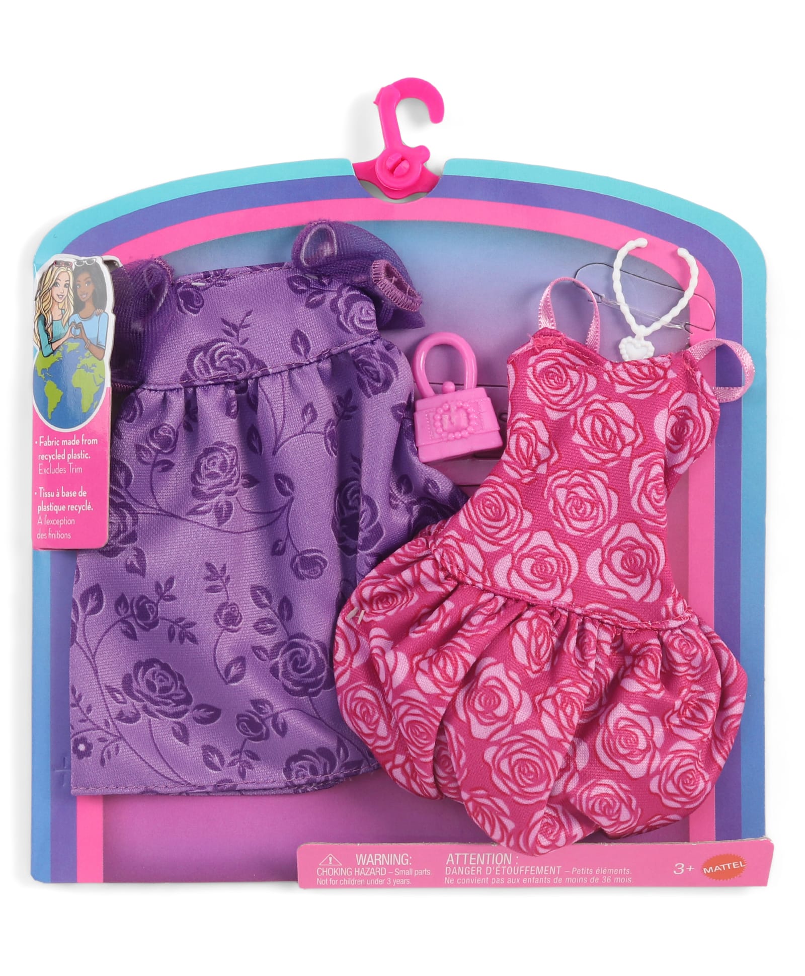 Barbie Doll Fashions & Accessories Set With 2 Complete Cottage Core Outfits -Purple & Rani-picture-1