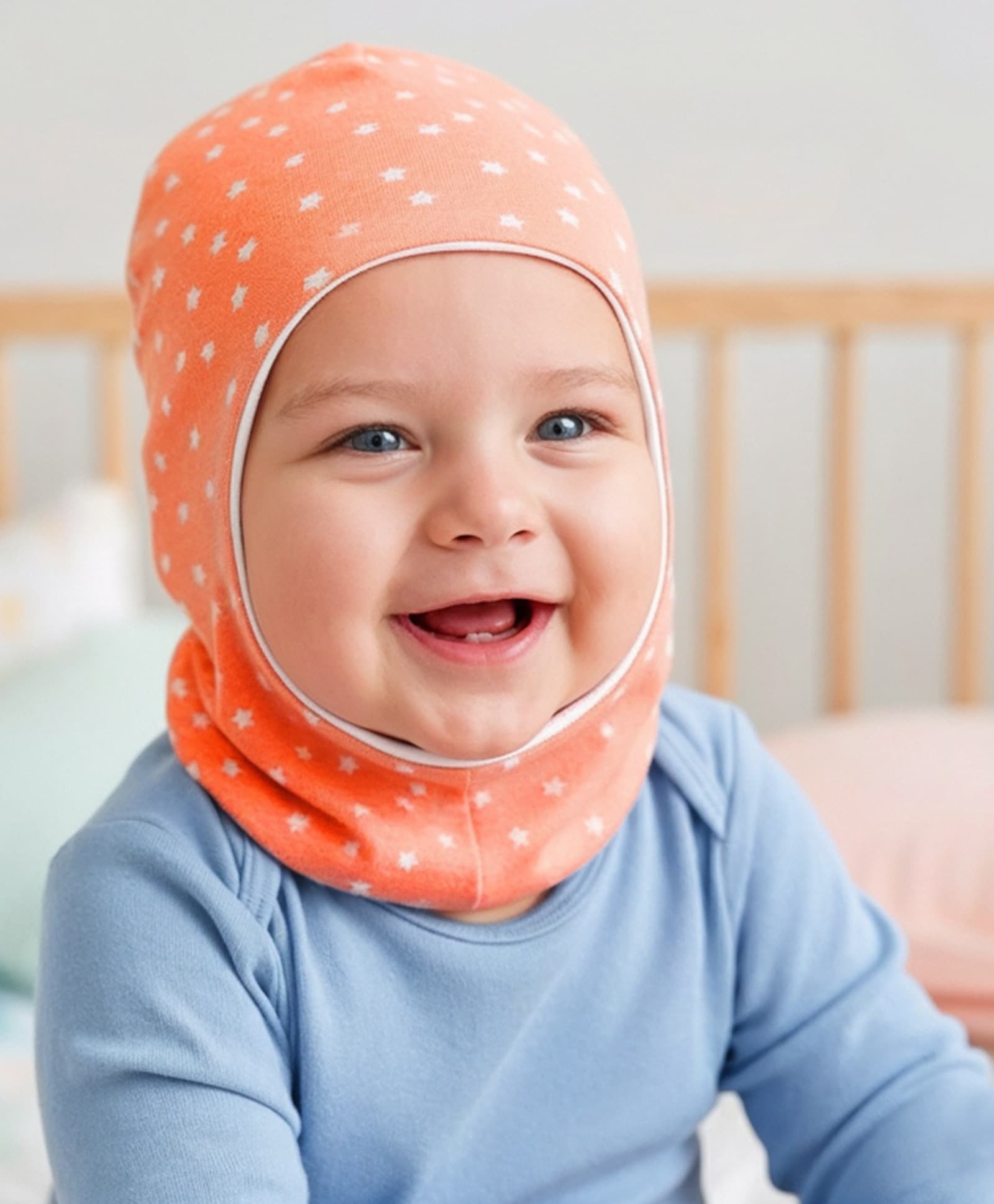 Babyhug Cotton Knit Reversible Monkey Cap With Star Design Light Peach - Diameter 14.5 cm-picture-14