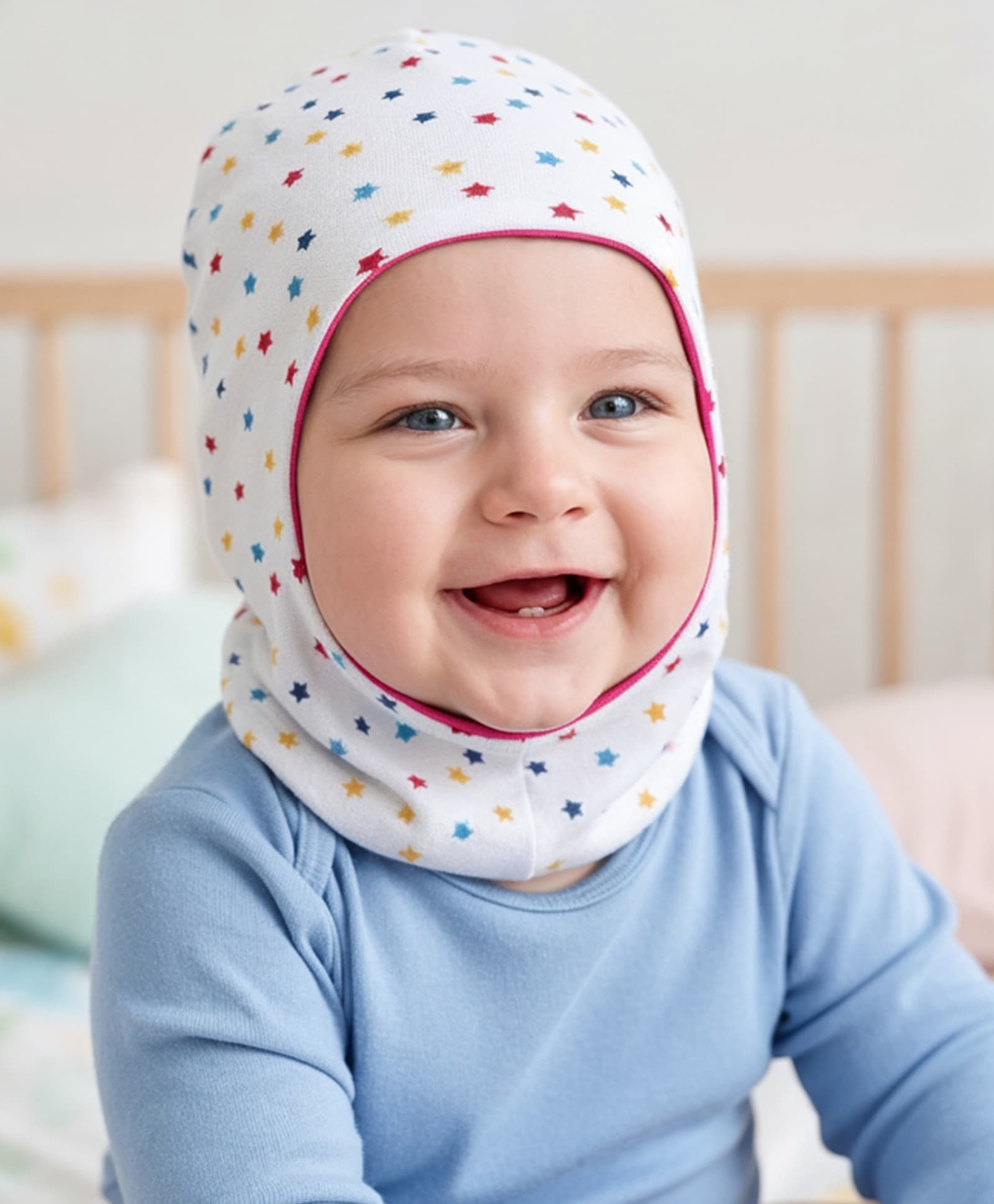 Babyhug Cotton Knit Reversible Monkey Cap With Star Design Dark Pink - Diameter 17 cm-picture-28