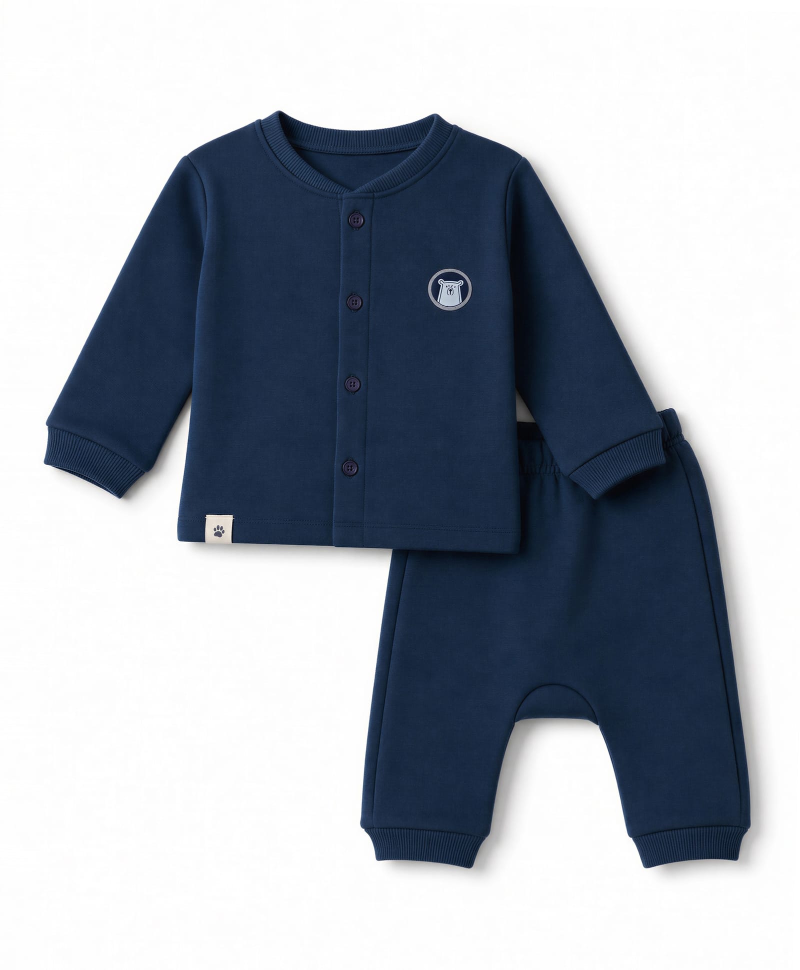 First Smile Fleece Knit Full Sleeves Winter Nightwear With Bear Applique - Navy Blue-image-33