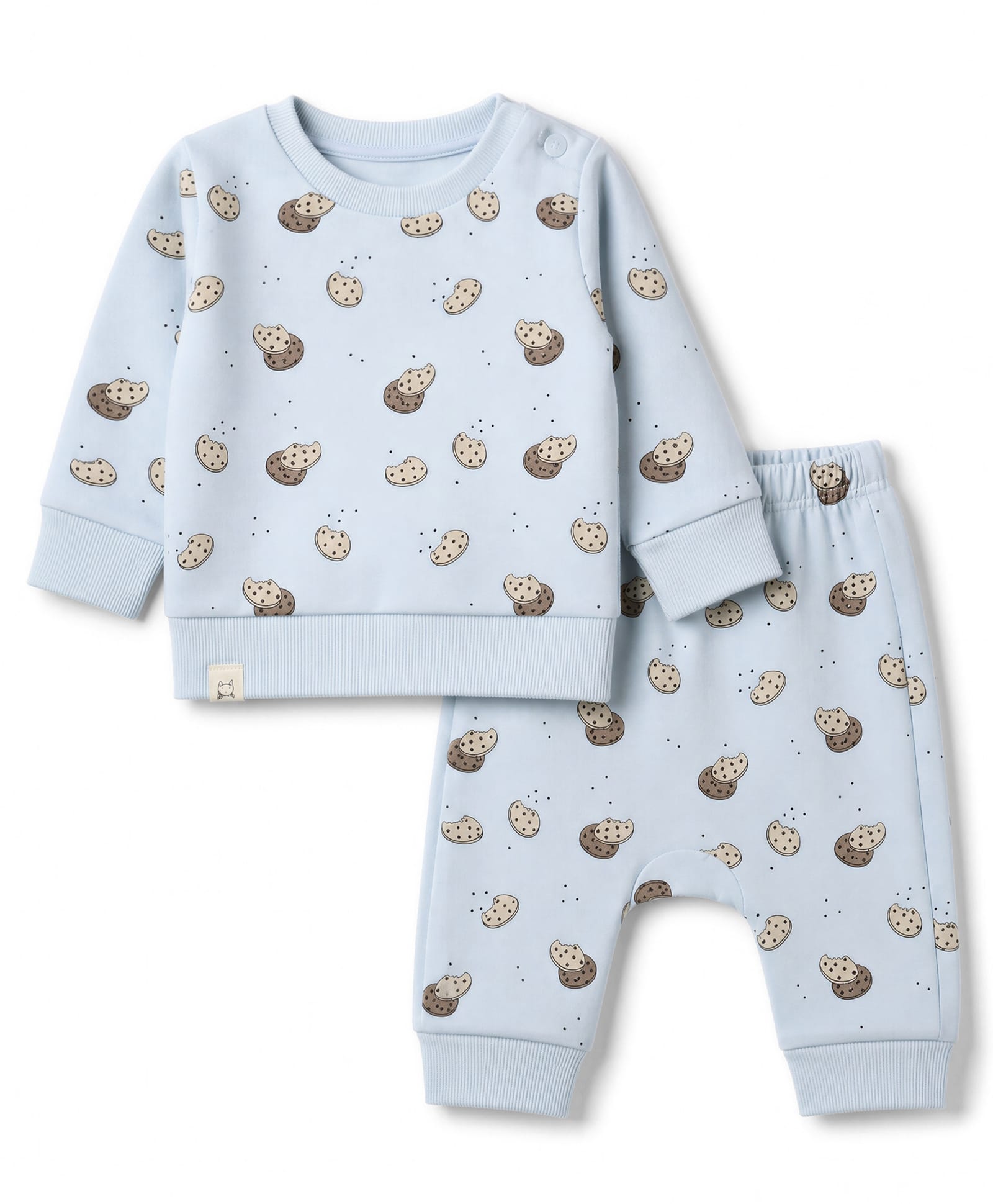 Ollypop Looper Knit Full Sleeves Cookie Printed Co-Ords T-Shirt & Diaper Pant Winter Wear Night Suit - Light Blue-picture-36