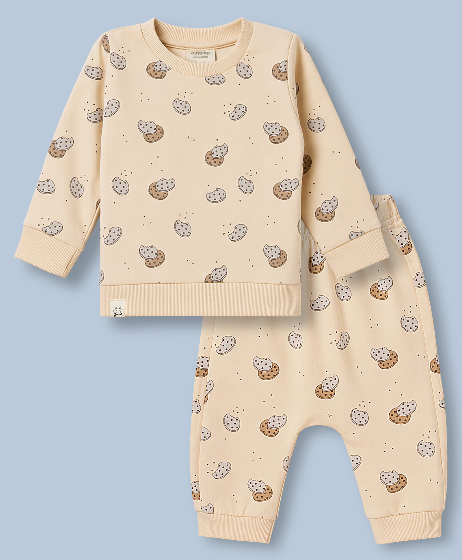 Ollypop Looper Knit Full Sleeves Cookie Printed Co-Ords T-Shirt & Diaper Pant Winter Wear Night Suit - Peach-picture-42