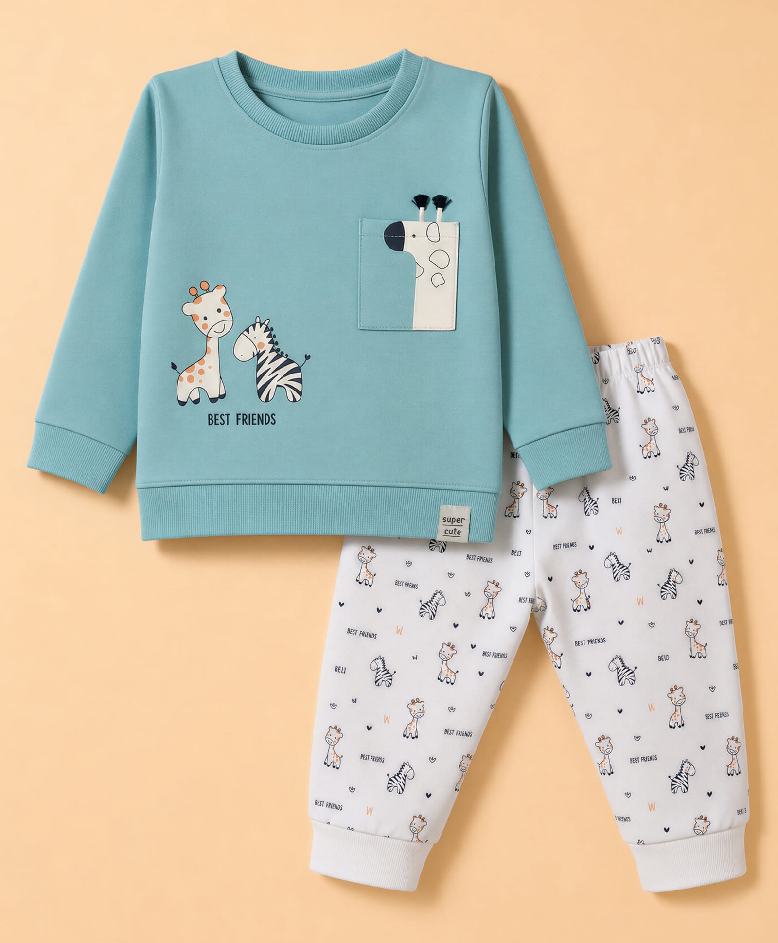Ollypop Looper Knit Full Sleeves T-Shirt & Lounge Pant Set Animal Print - Blue-picture-9
