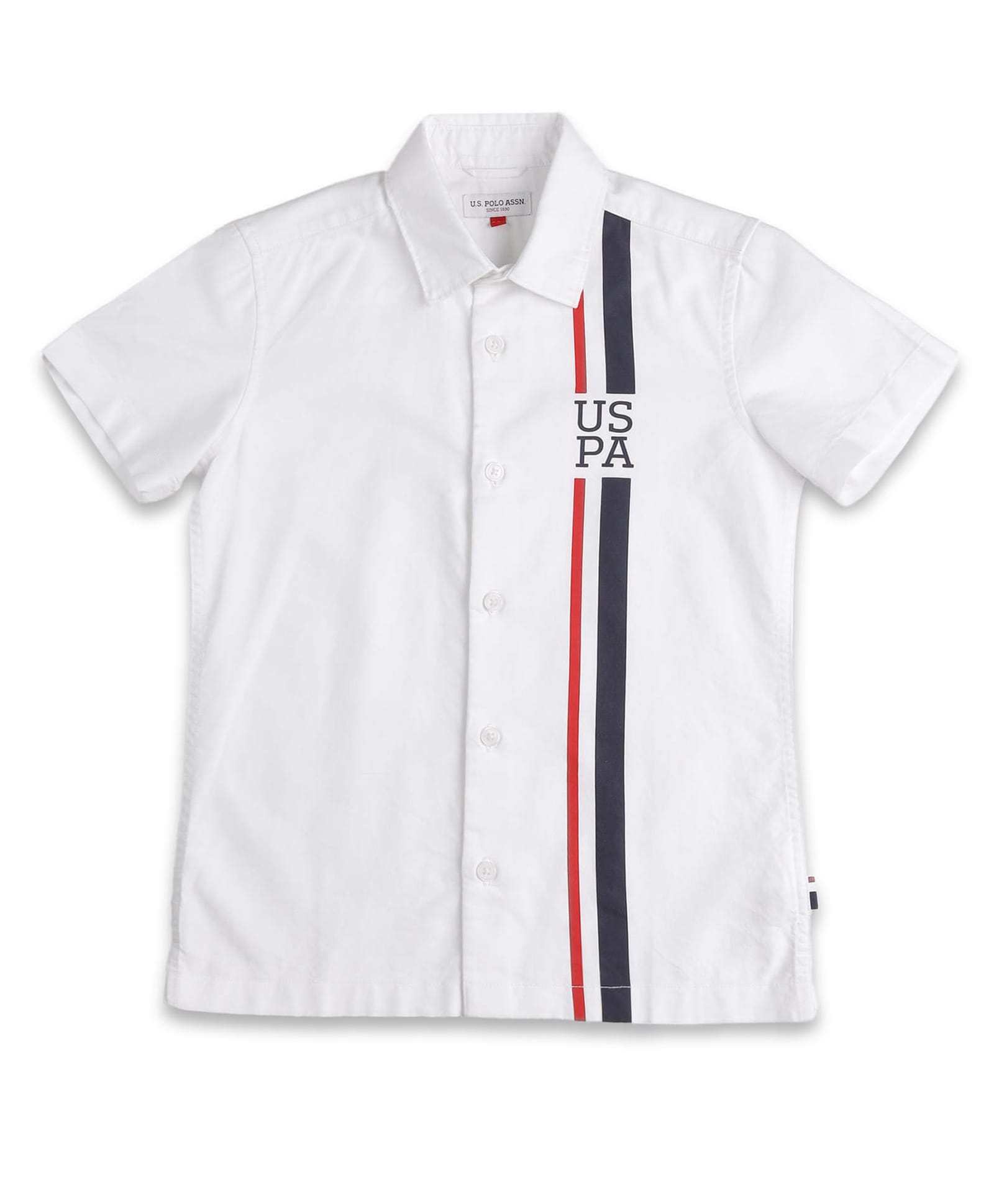 US Polo Assn Cotton Woven Half Sleeves Striped Shirt With Test Print - White-image-20