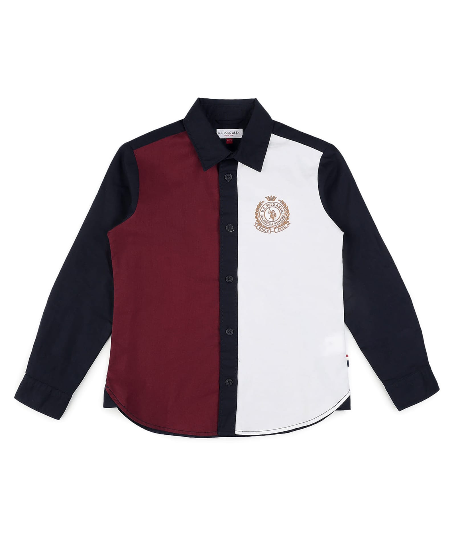 US Polo Assn Cotton Woven Full Sleeves Colour Block Solid Shirt -Navy Maroon & White-image-46