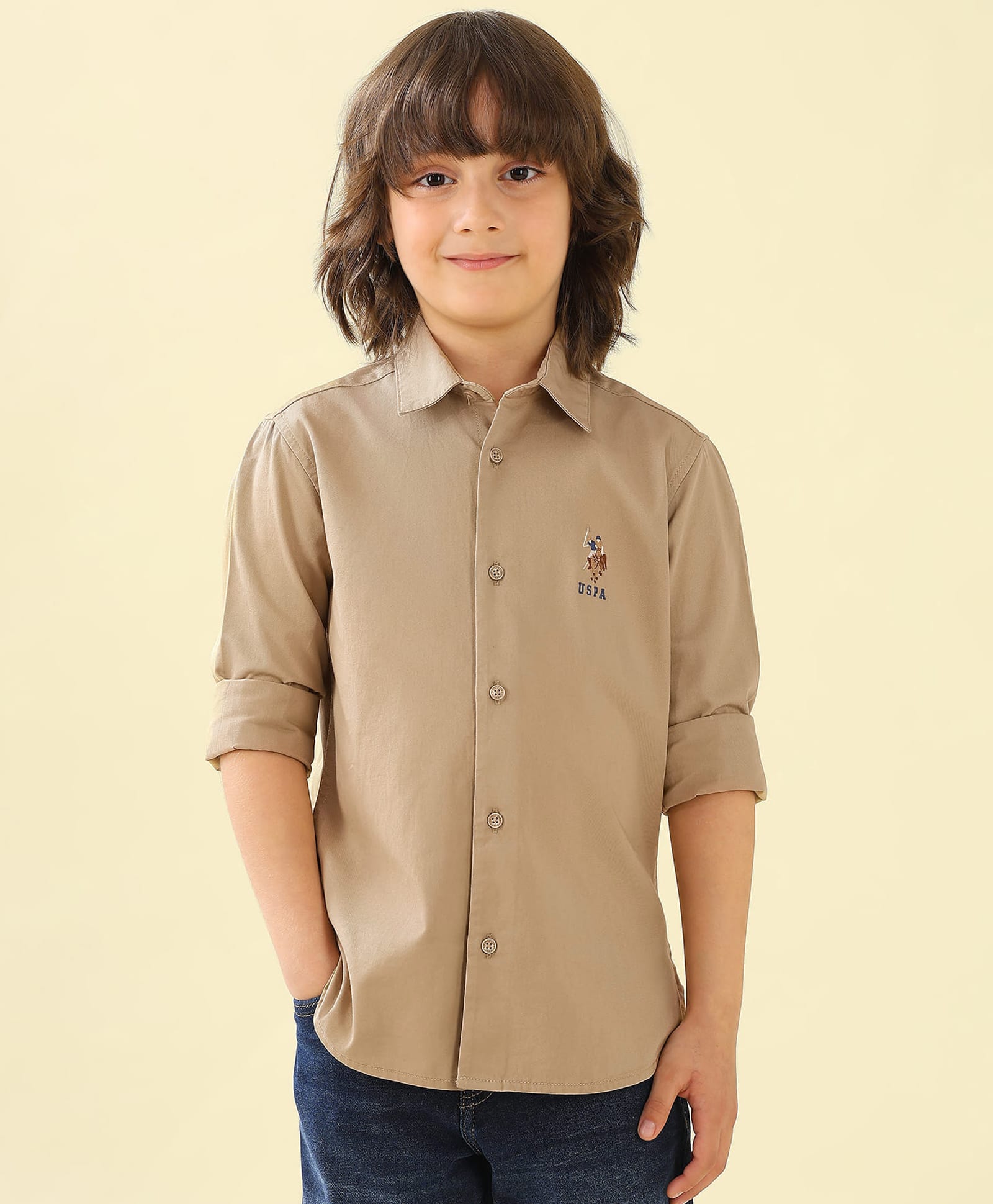 US Polo Assn Cotton Woven Full Sleeves Solid Shirt - Brown-picture-15
