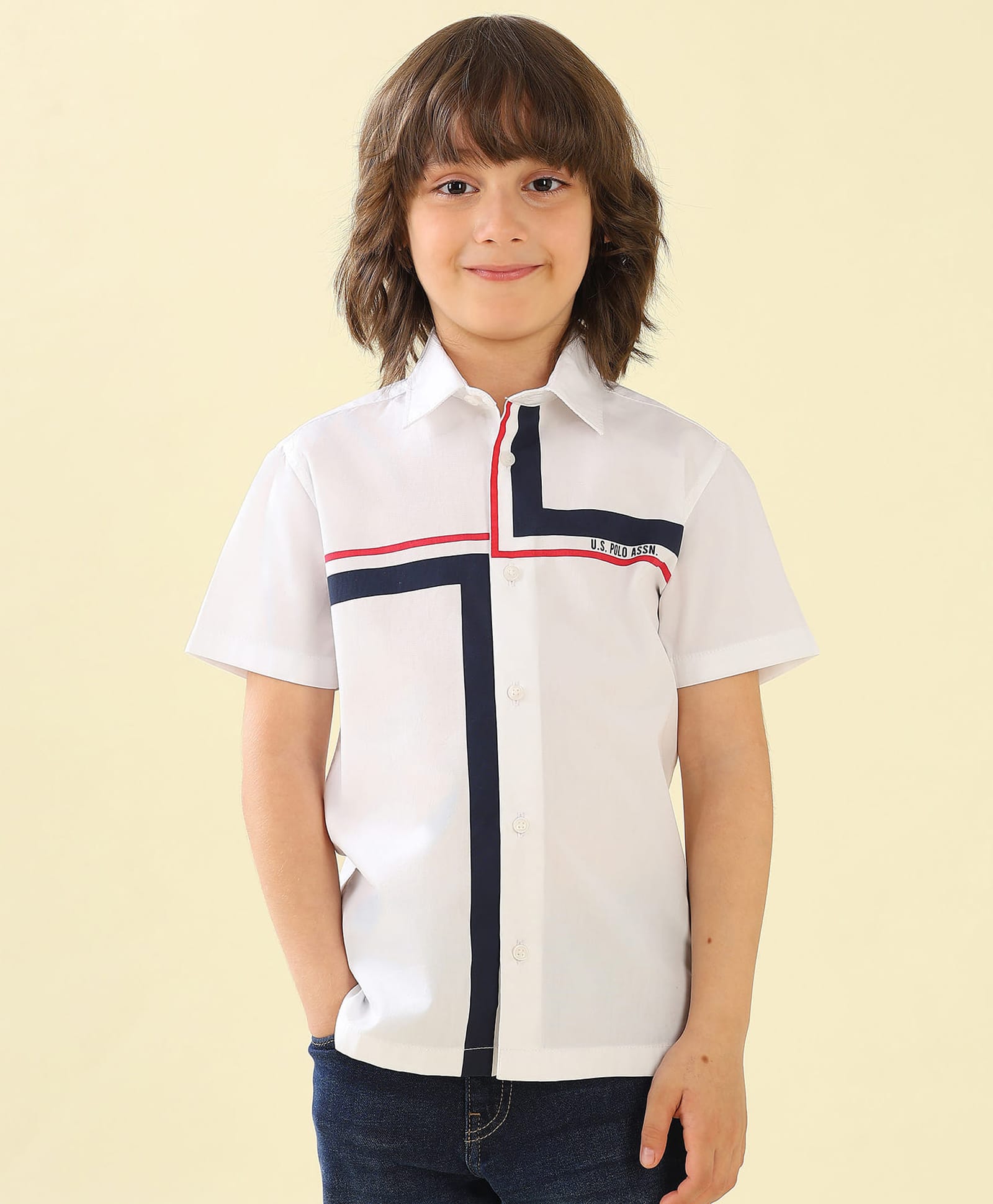 US Polo Assn Cotton Woven Half Sleeves Text Printed Shirt - White-image-44