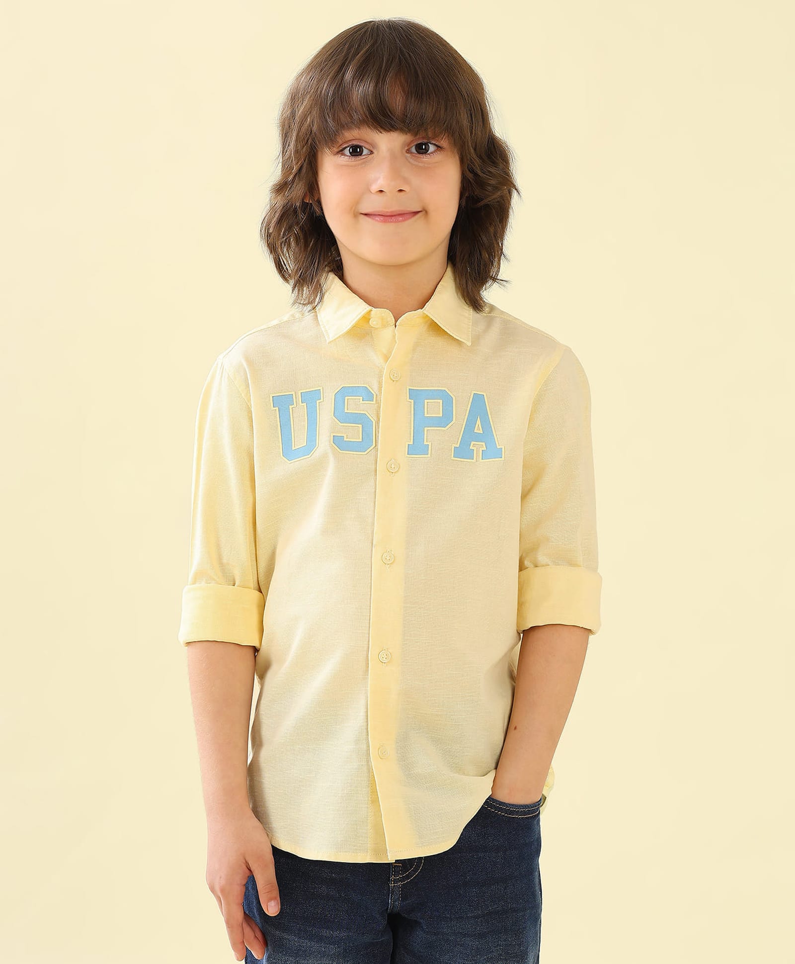 US Polo Assn Cotton Woven Full Sleeves Solid Shirt With Brand Graphics - Yellow-image-48