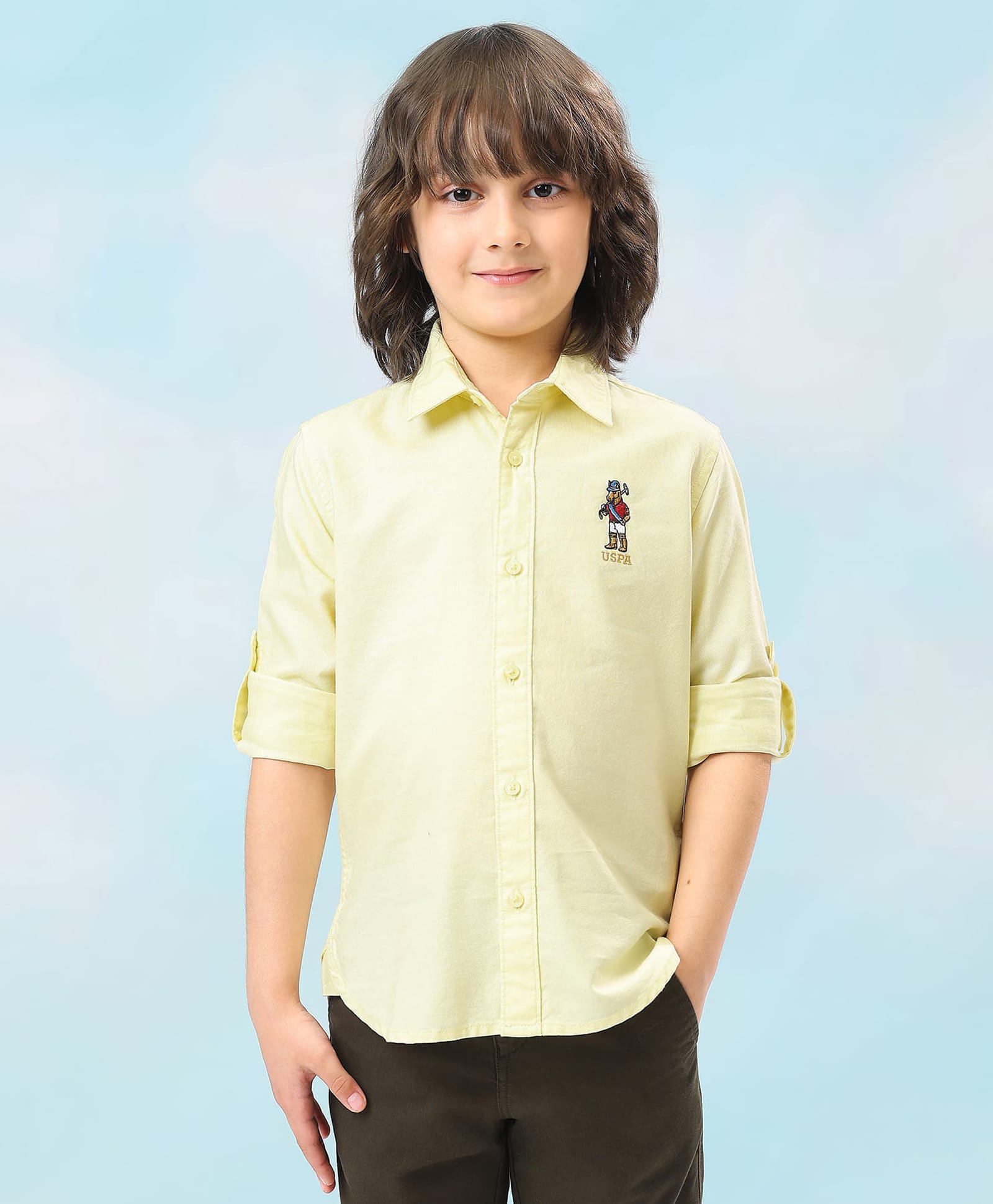 US Polo Assn Cotton Woven Full Sleeves Solid Shirt With Logo Embroidery - Yellow-image-45