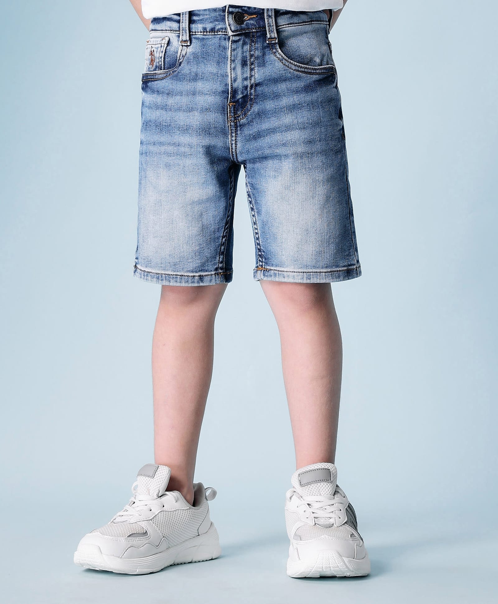 US Polo Assn Cotton Knit Washed Denim Shorts - Blue-image-46