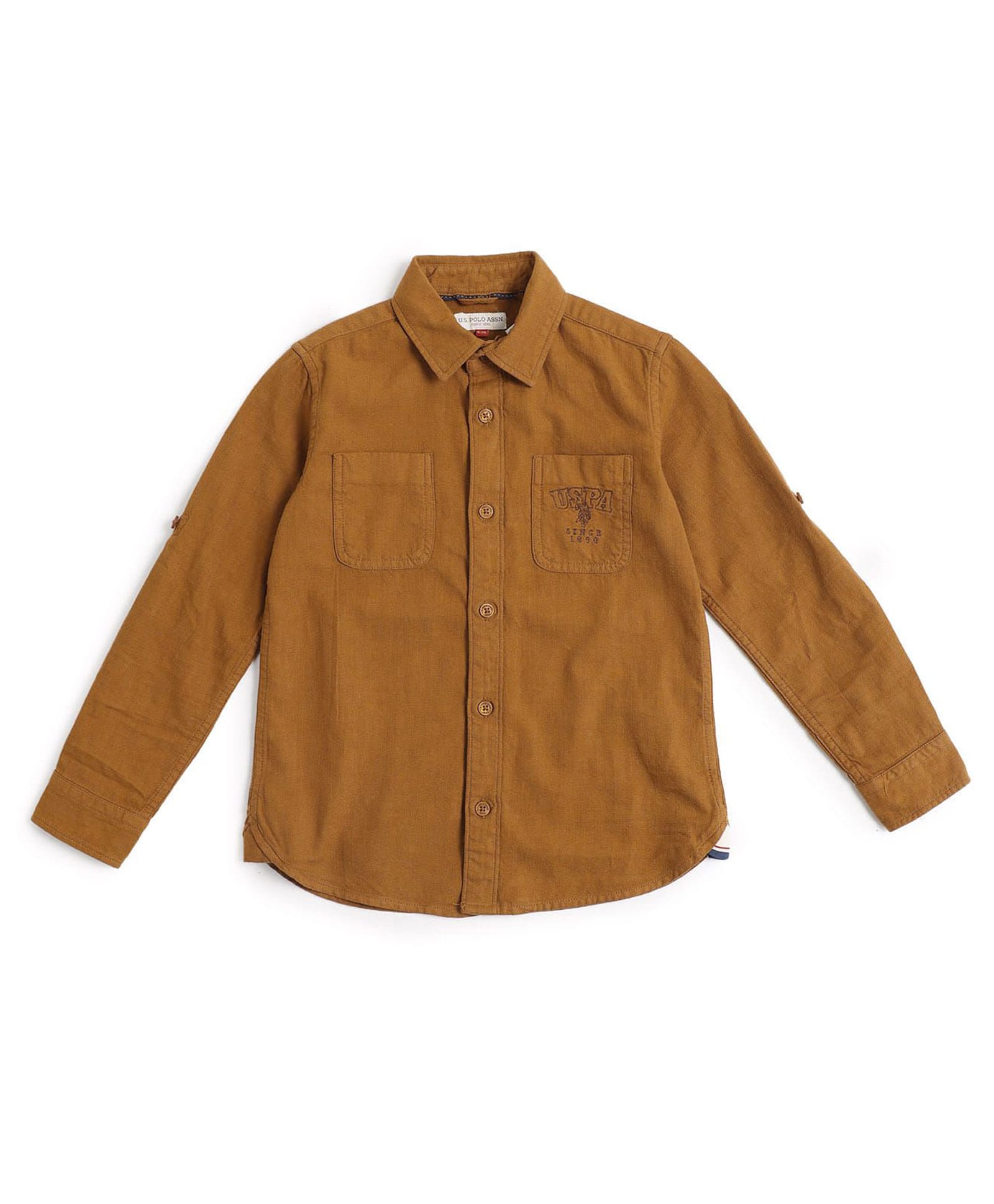 US Polo Assn Cotton Woven Full Sleeves Solid Shirt - Brown-image-0