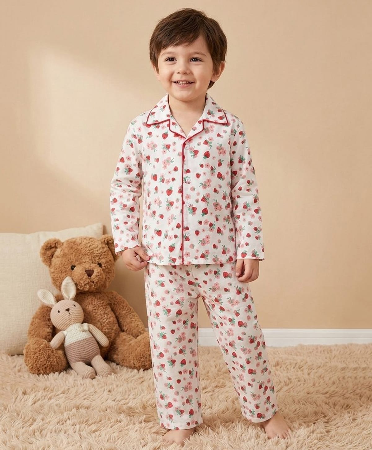 Rikidoos Cotton Woven Full Sleeve Shirt & Pyjama Night Suit Co-ords With Heart Print -White-picture-11