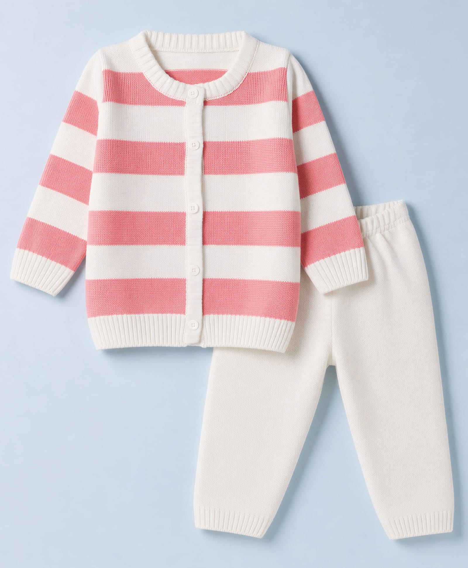 Babyhug Knit Full Sleeves Striped Sweater Set - White-picture-10