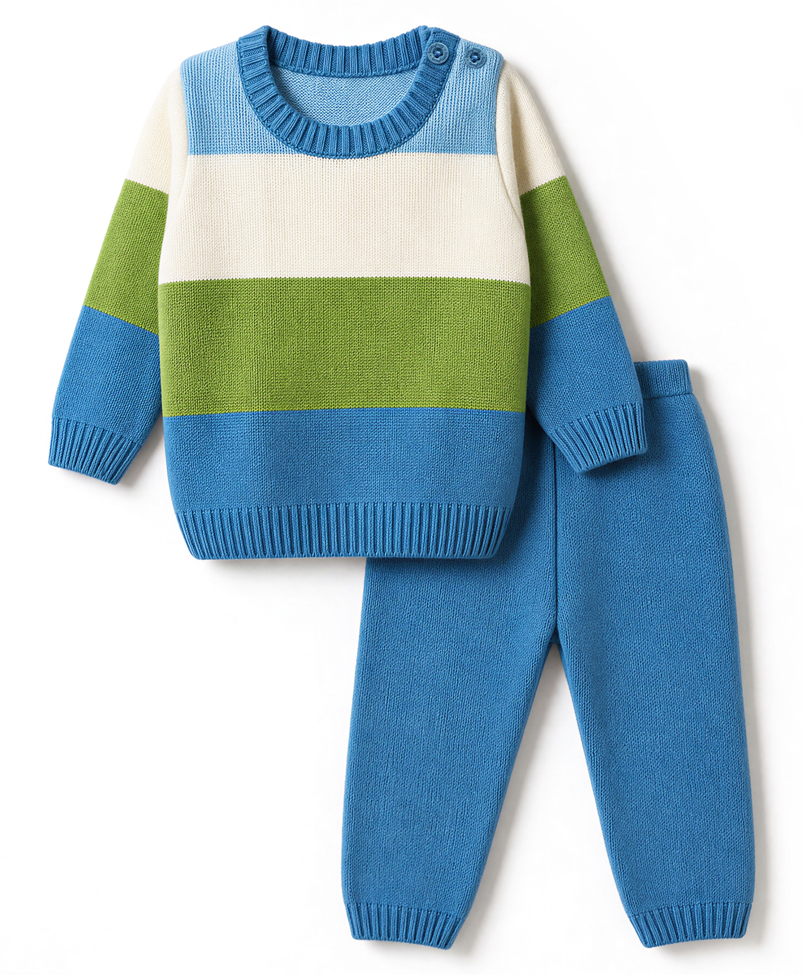 Babyhug Knit Full Sleeves Striped Sweater Set - Blue-image-40