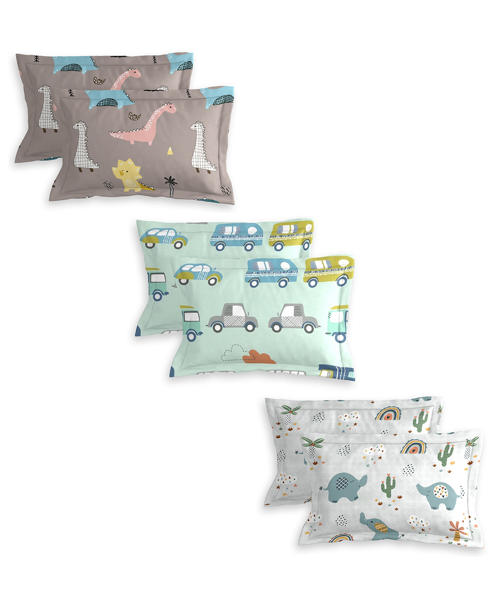 Morado Premium Glace Cotton Cartoon Printed Assorted Pillow Cover Set | Soft & Breathable Pillow Covers for Kids Room | Skin Friendly Fabric | 20x30 Inches | Pack of 3 ( 6Pcs )-image-1