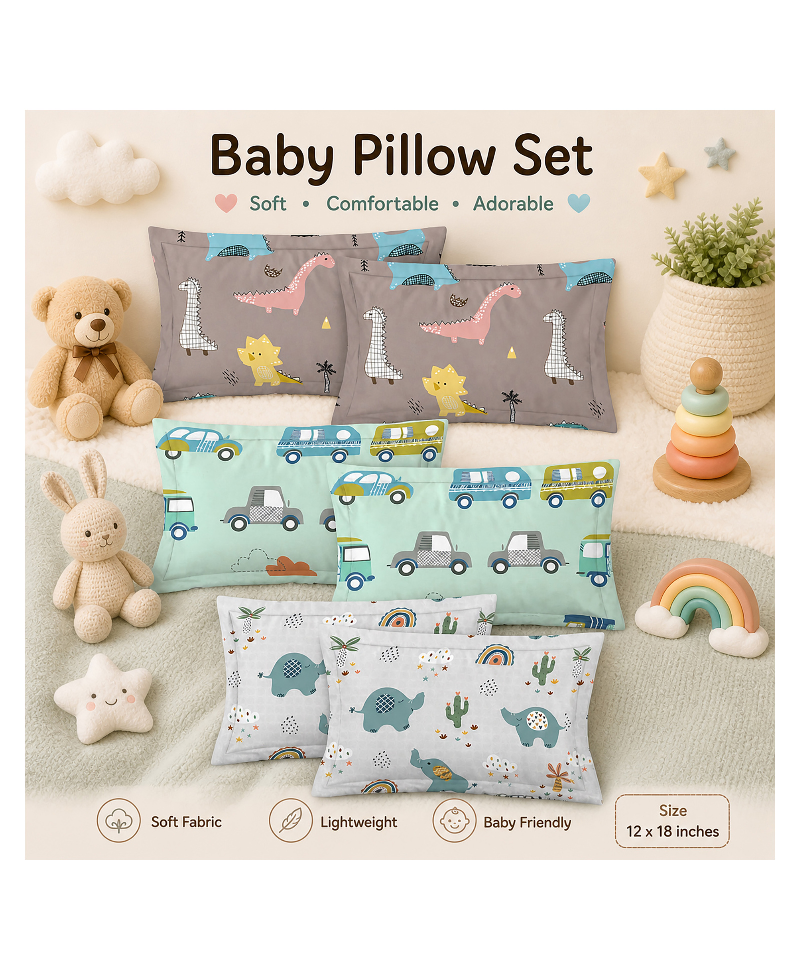 Morado Premium Glace Cotton Assorted Pillow Cover | Ultra Soft & Breathable 12x18 Inches Printed Pillowcase for Kids Room Decor, Pack of 3 Pairs (6Pcs), Kids Print-image-12