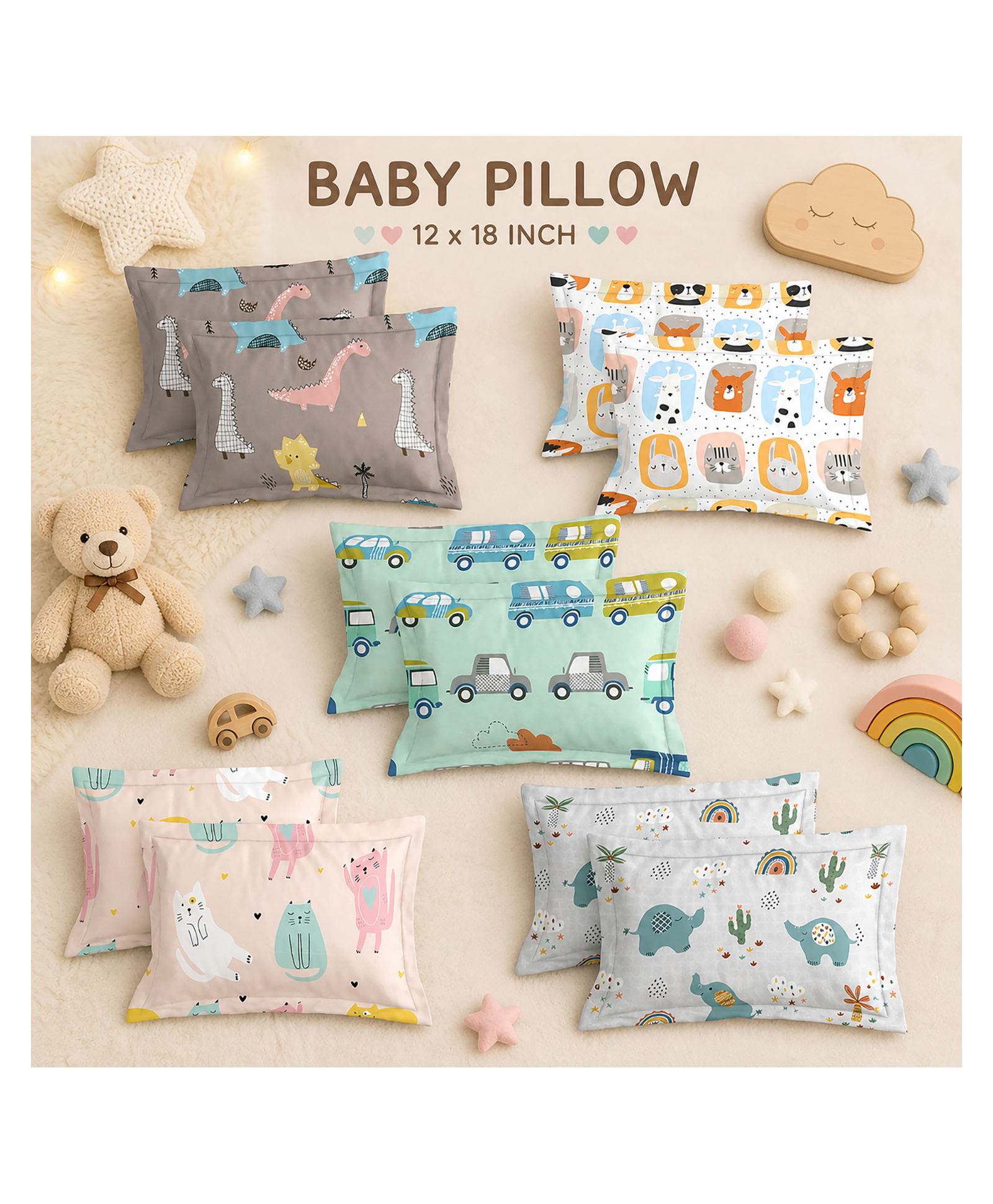 Morado Premium Glace Cotton Assorted Pillow Cover | Ultra Soft & Breathable 12x18 Inches Printed Pillowcase for Kids Room Decor, Pack of 5 Pairs (10Pcs), Kids Print-image-10