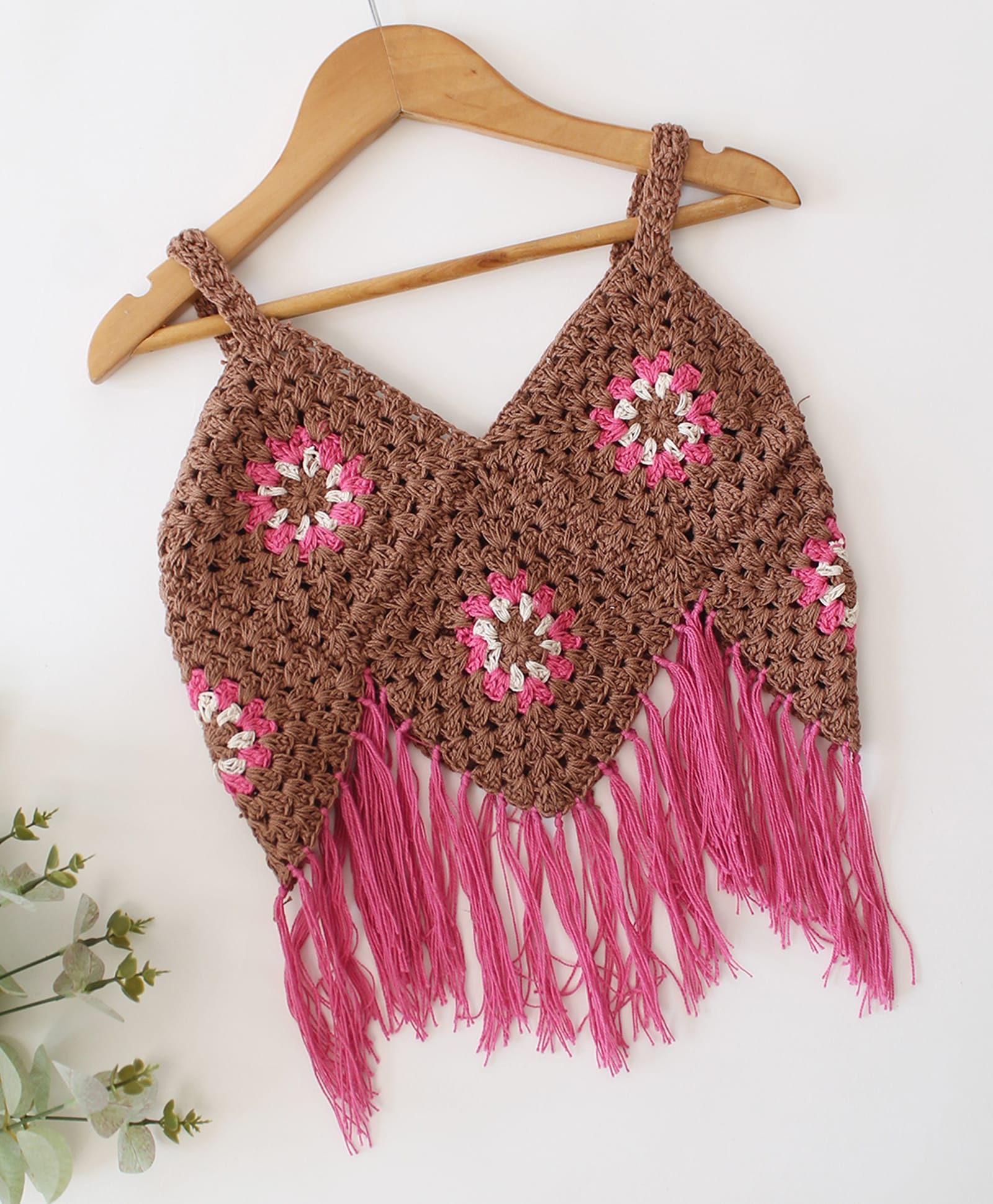 Woonie Cotton Knit Sleeveless Floral Designed Thread Work Embroidered Crop Top - Brown-image-38