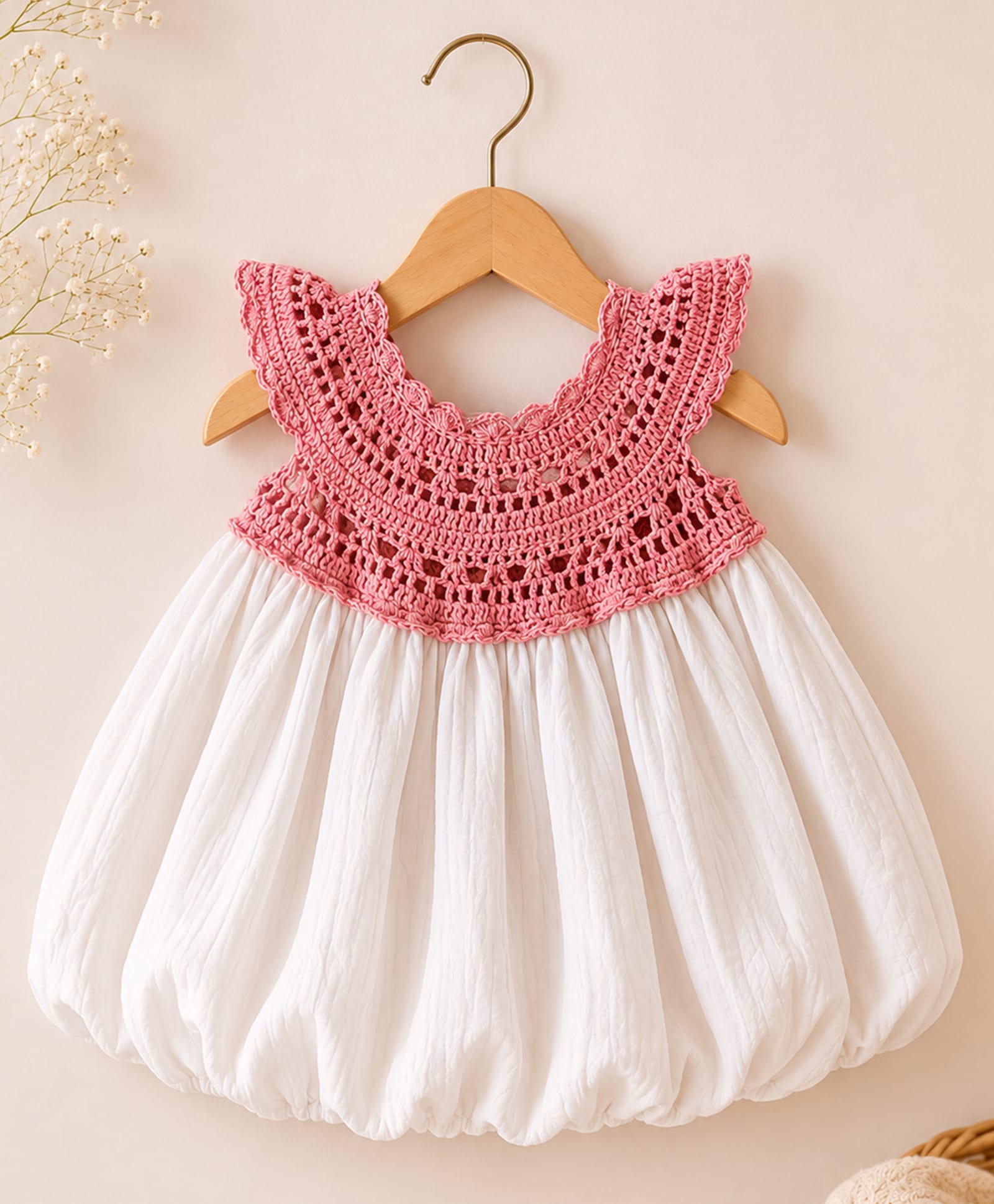 Woonie Cotton Hand Knitted Sleeveless Crochet Balloon Dress - White-image-34