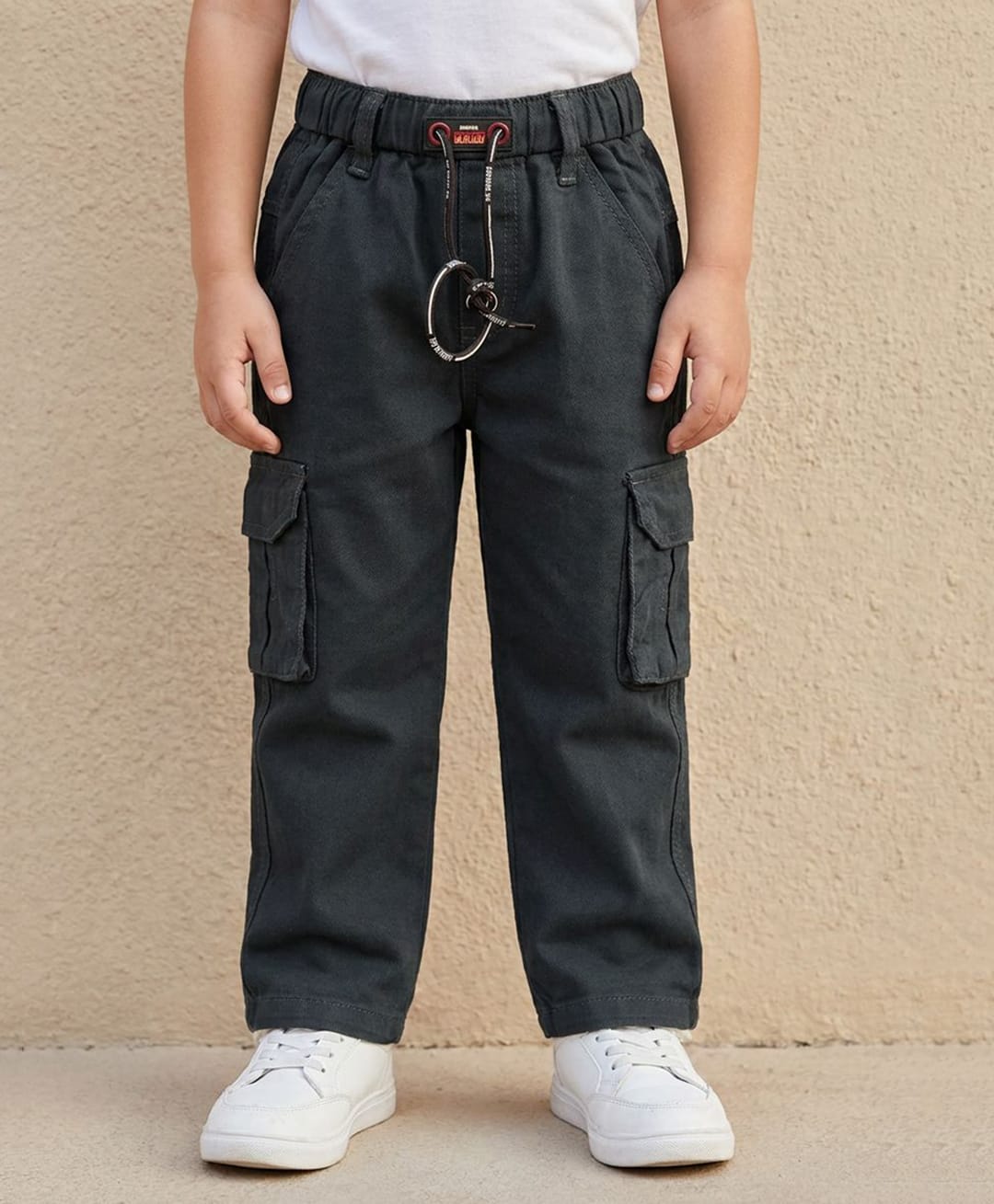 Rikidoos Cotton Woven Full Length Solid Colour Trouser Pant with Cargo Pockets - Charcoal Grey-picture-20