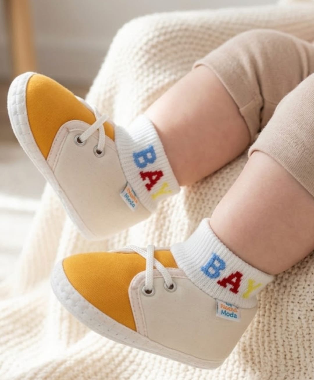 Neska Moda Colour Blocked & Baby Text Designed Booties - White & Yellow-picture-43